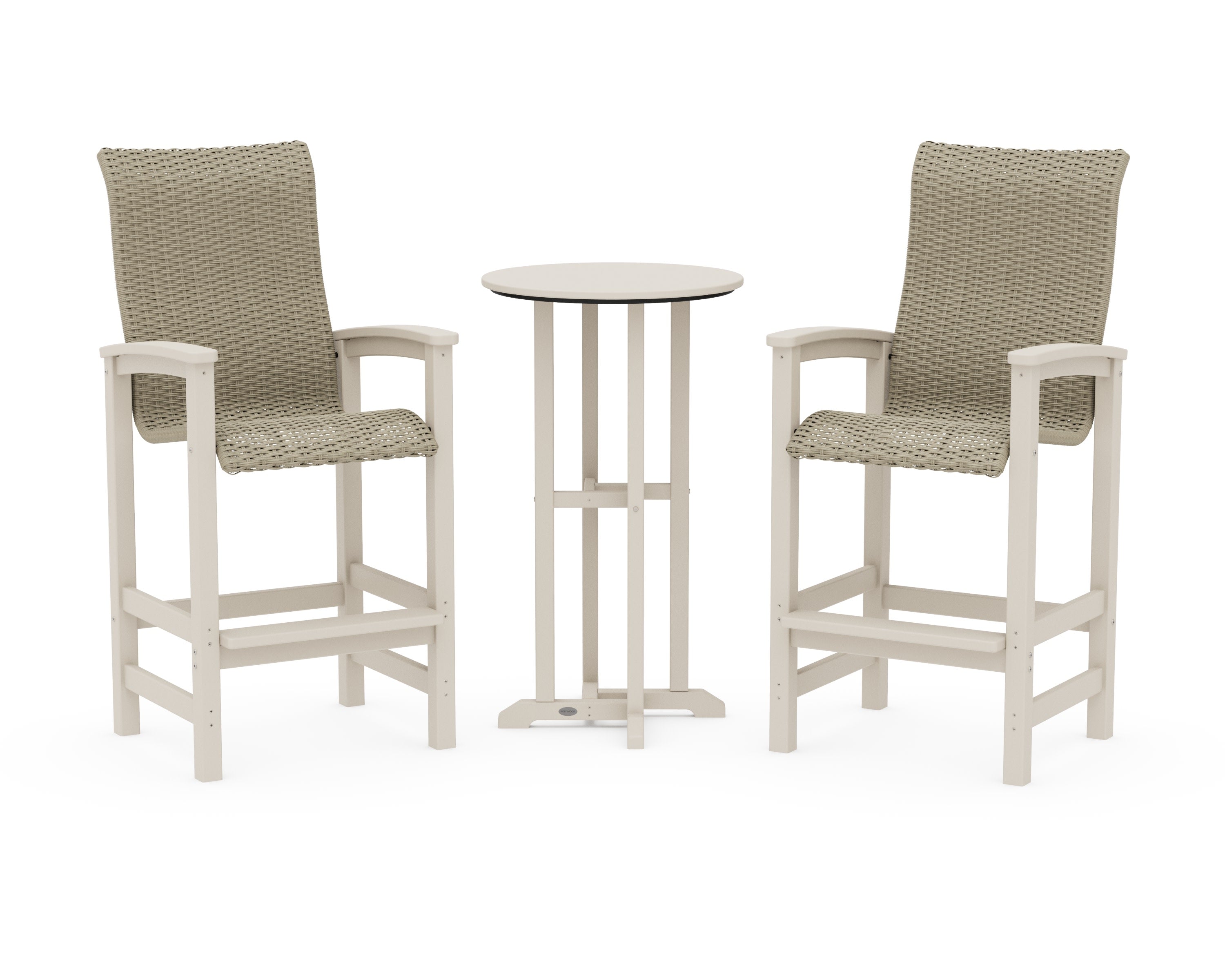 Coastal Woven High-Back 3-Piece Farmhouse Bar Set in Sand / Dune Grass