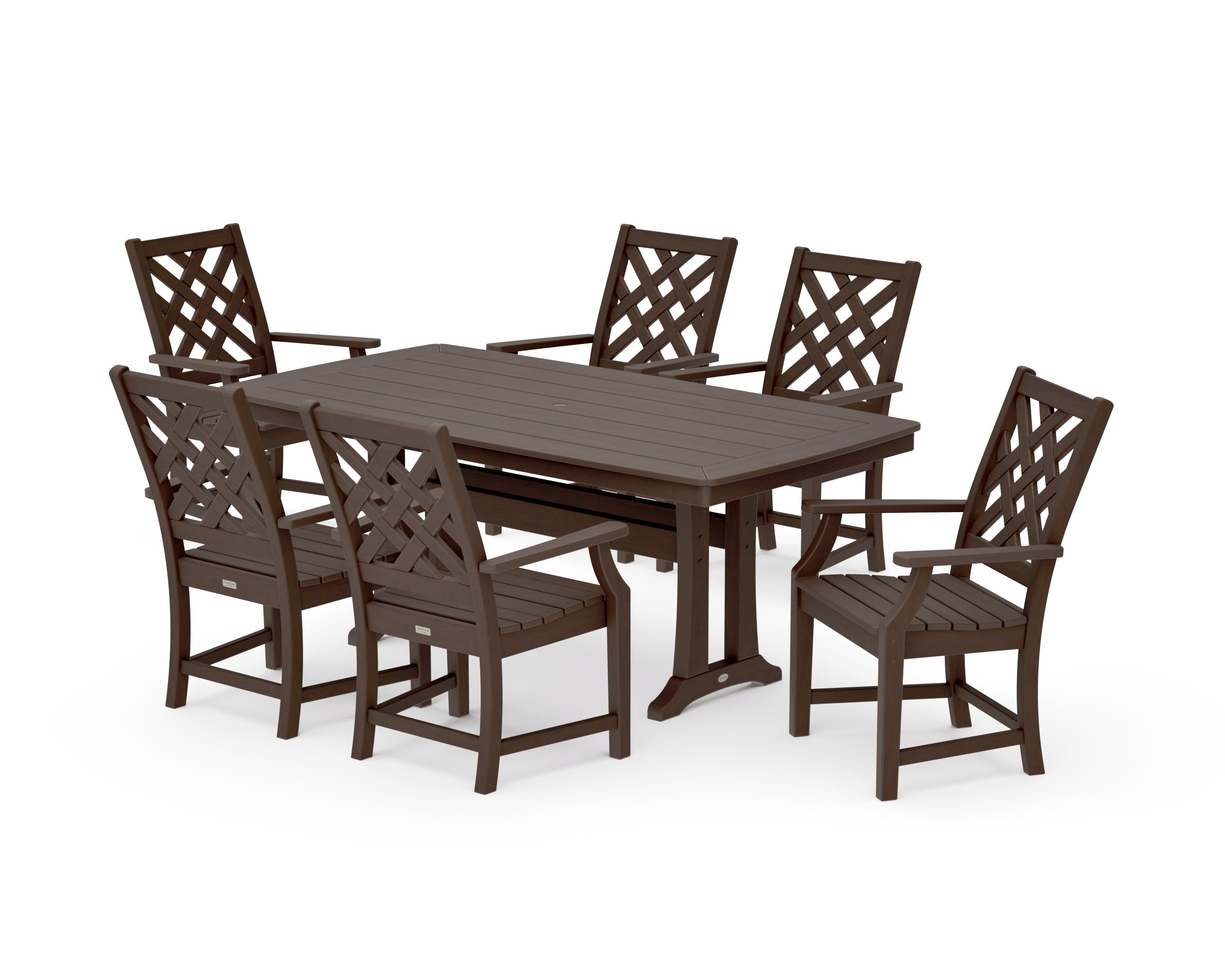 Wovendale Arm Chair 7-Piece Dining Set with Trestle Legs in Kona