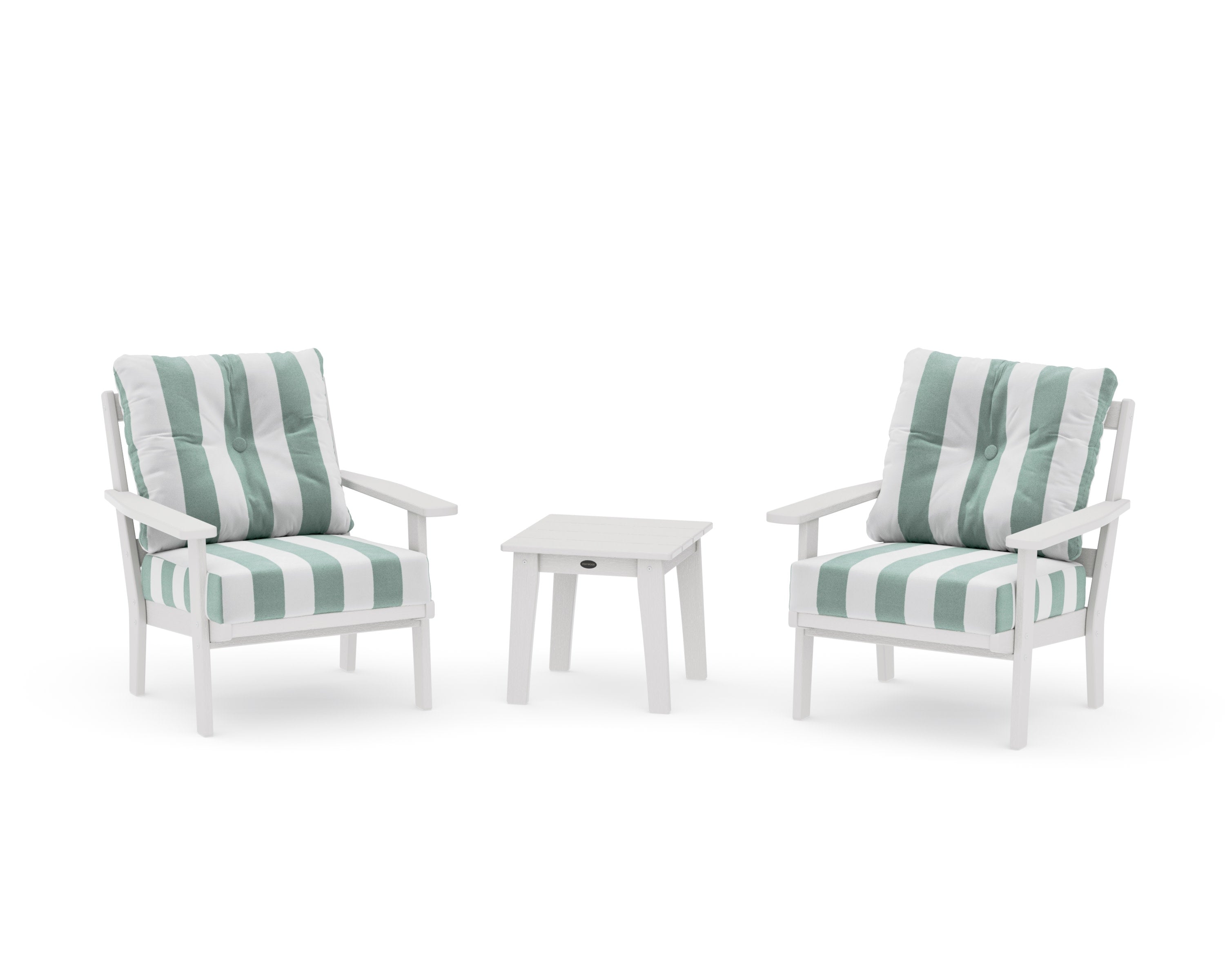 Oxford 3-Piece Deep Seating Set in Vintage White / Cabana Stripe Glacier Spa