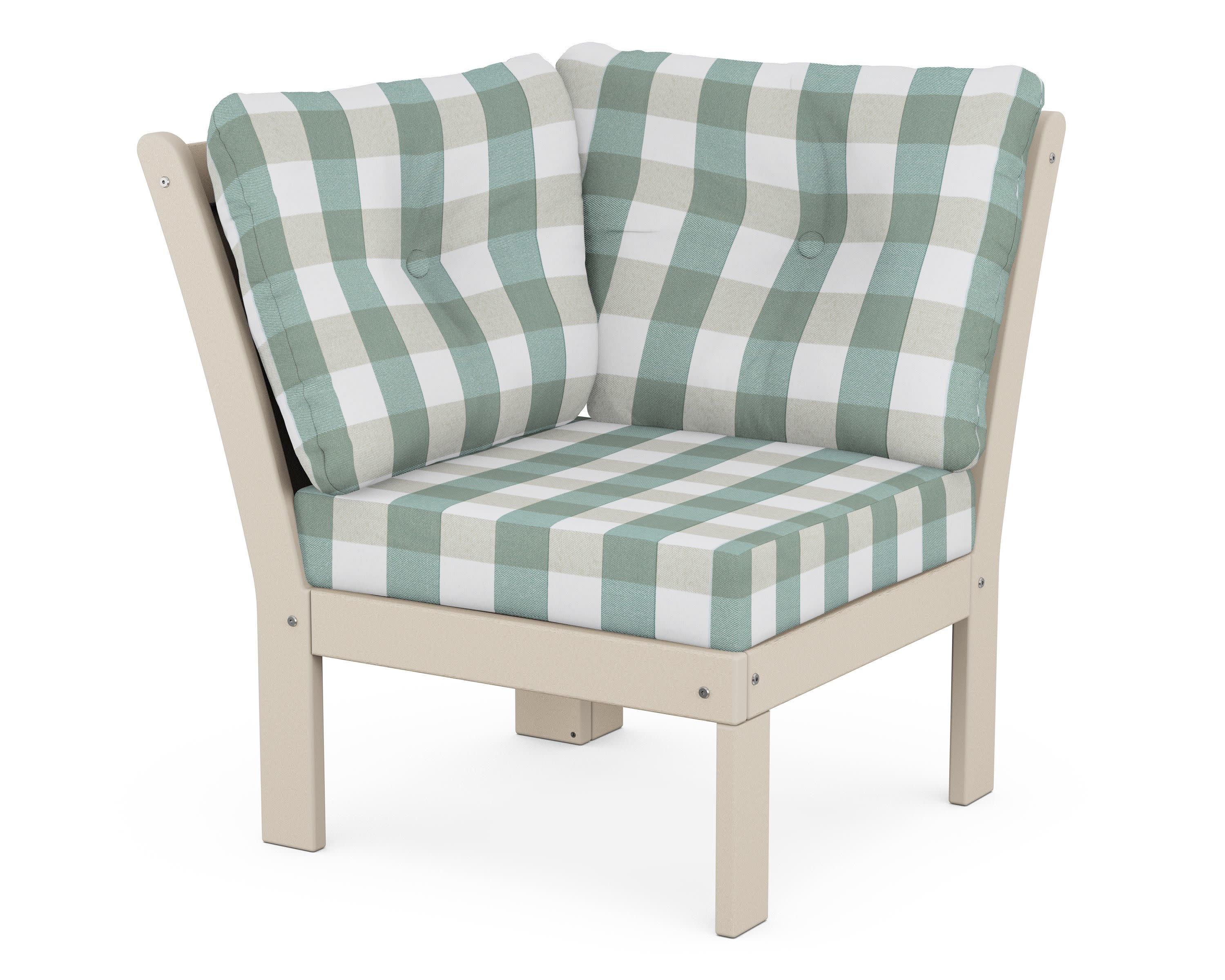 Vineyard Modular Corner Chair in Sand / Buffalo Plaid Glacier Spa