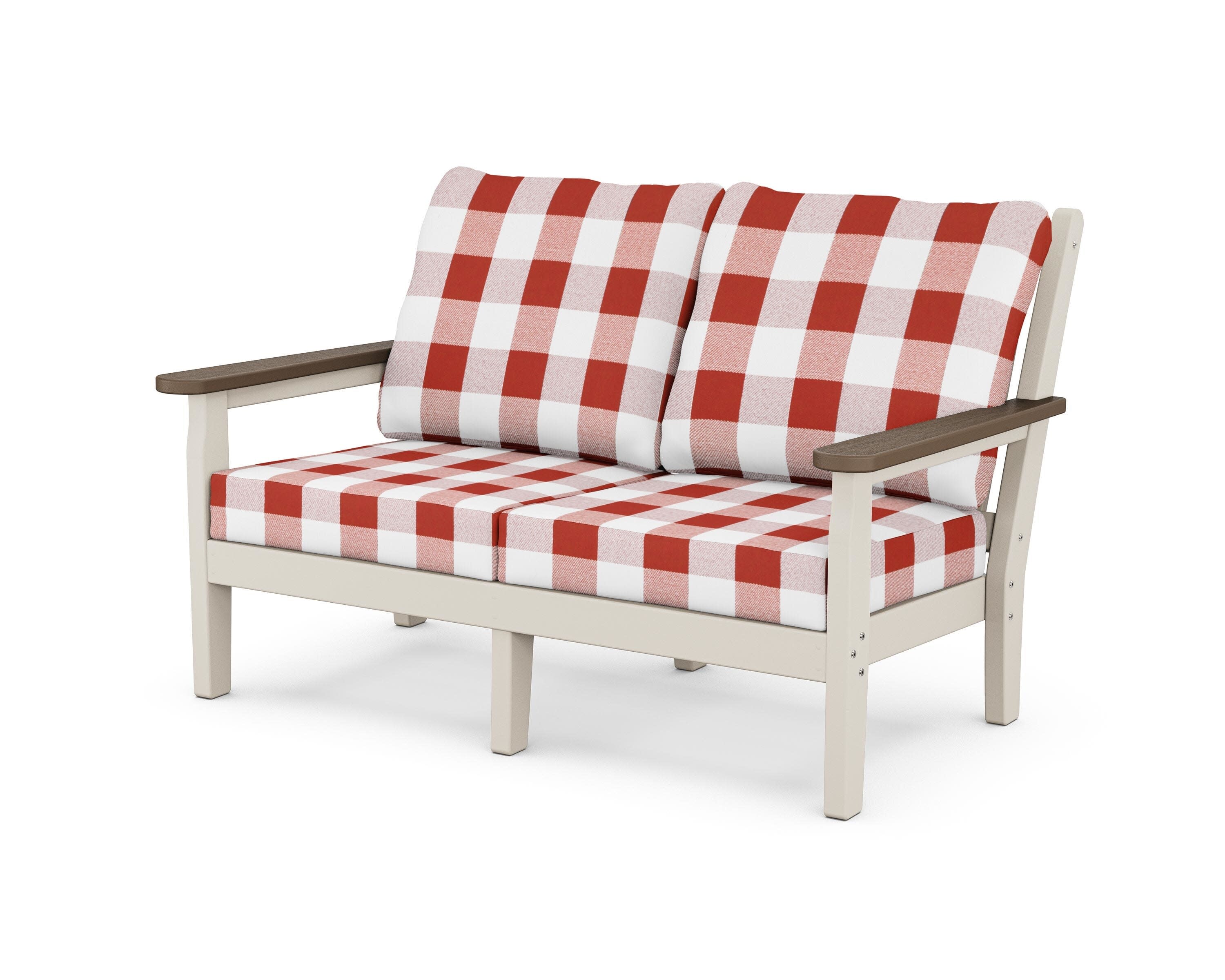 Chippendale Deep Seating Loveseat in Sand / Kona / Buffalo Plaid Crimson