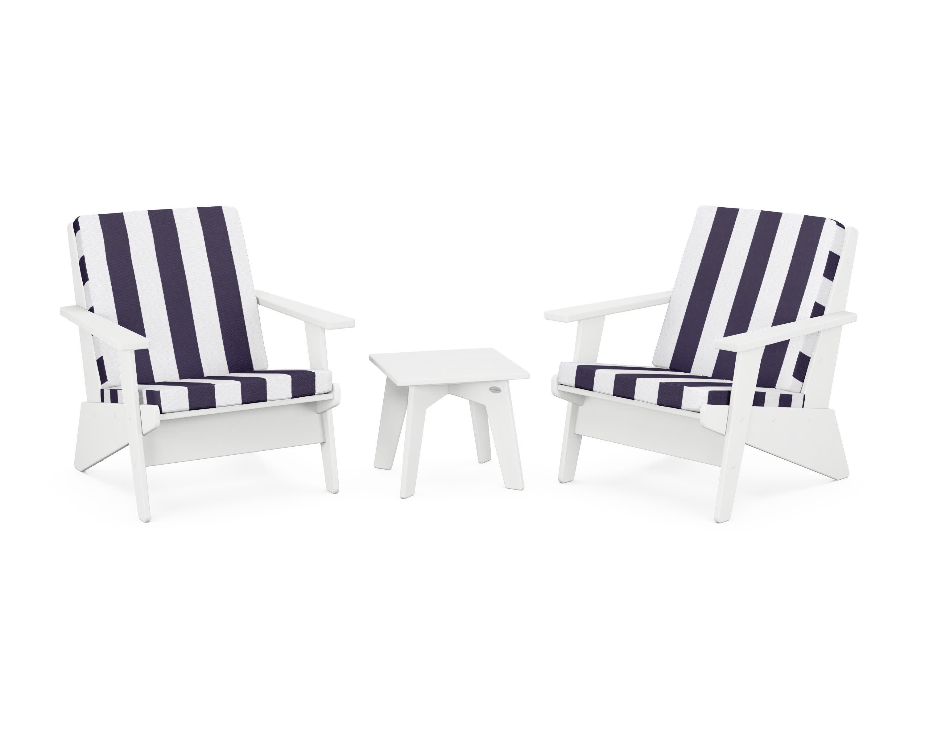 Riviera Modern Lounge 3-Piece Set in White / Cabana Stripe Navy