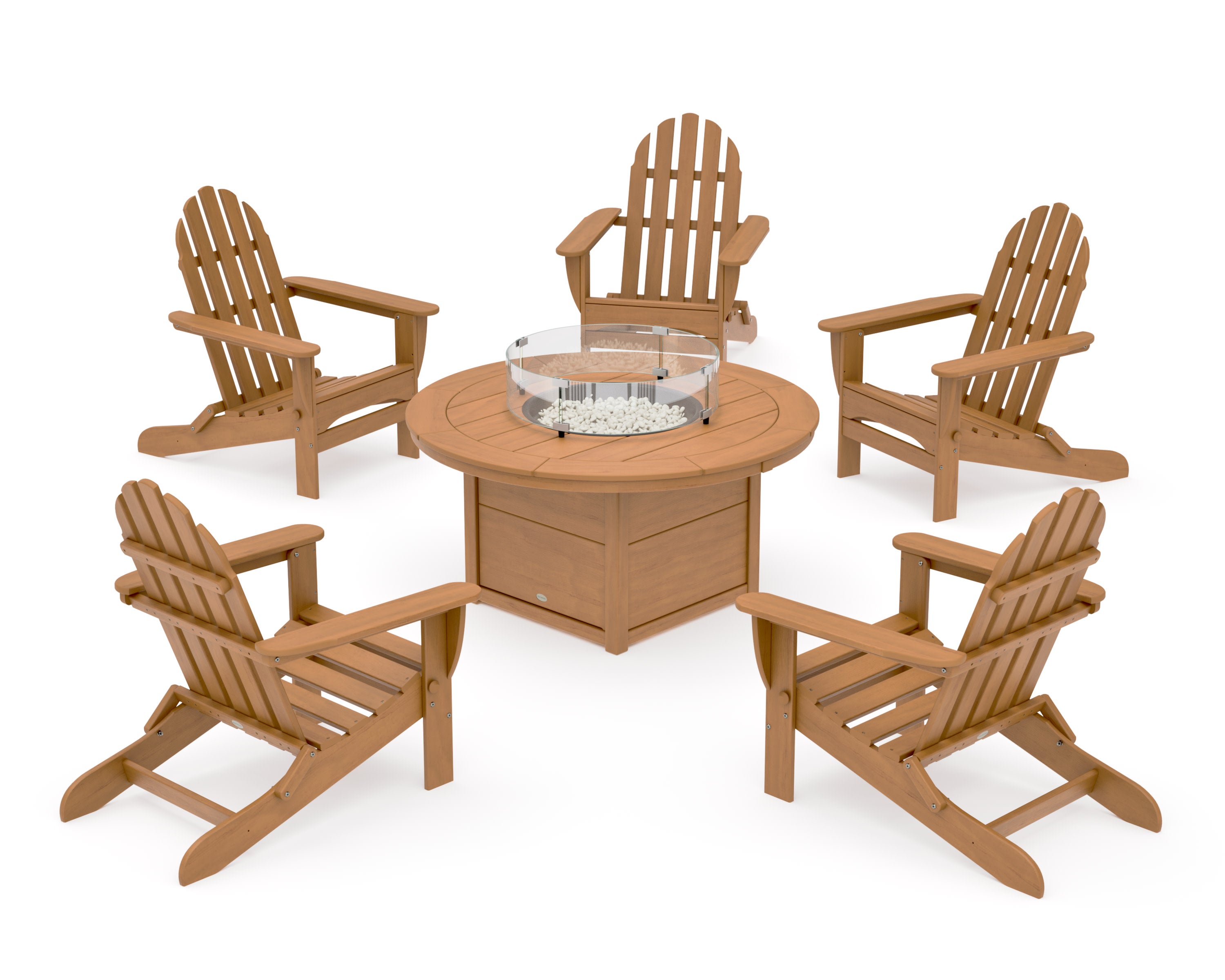 Classic Folding Adirondack 6-Piece Conversation Set with Fire Pit Table in Natural