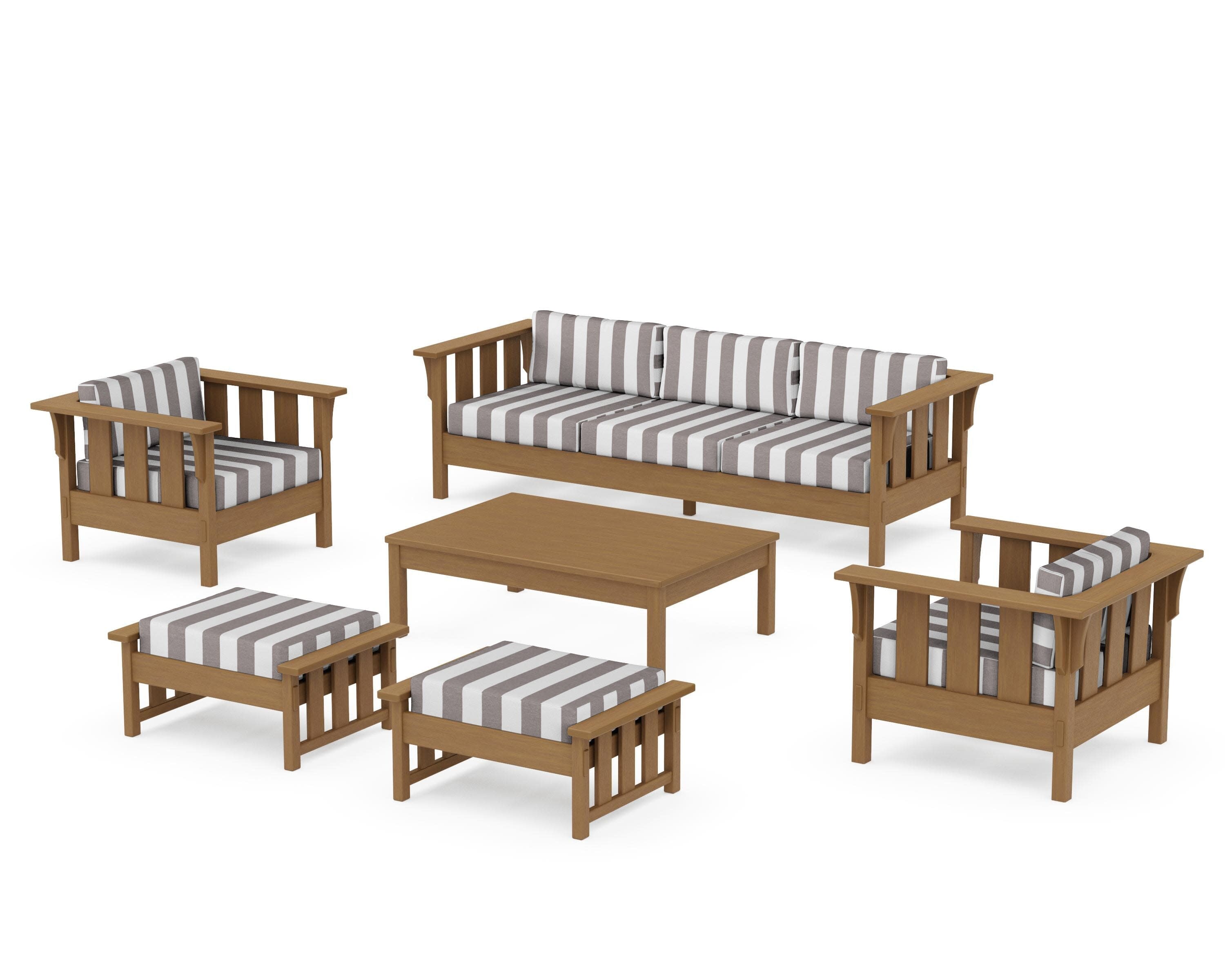 Acadia 6-Piece Lounge Sofa Set in Natural / Cabana Stripe Grey Mist