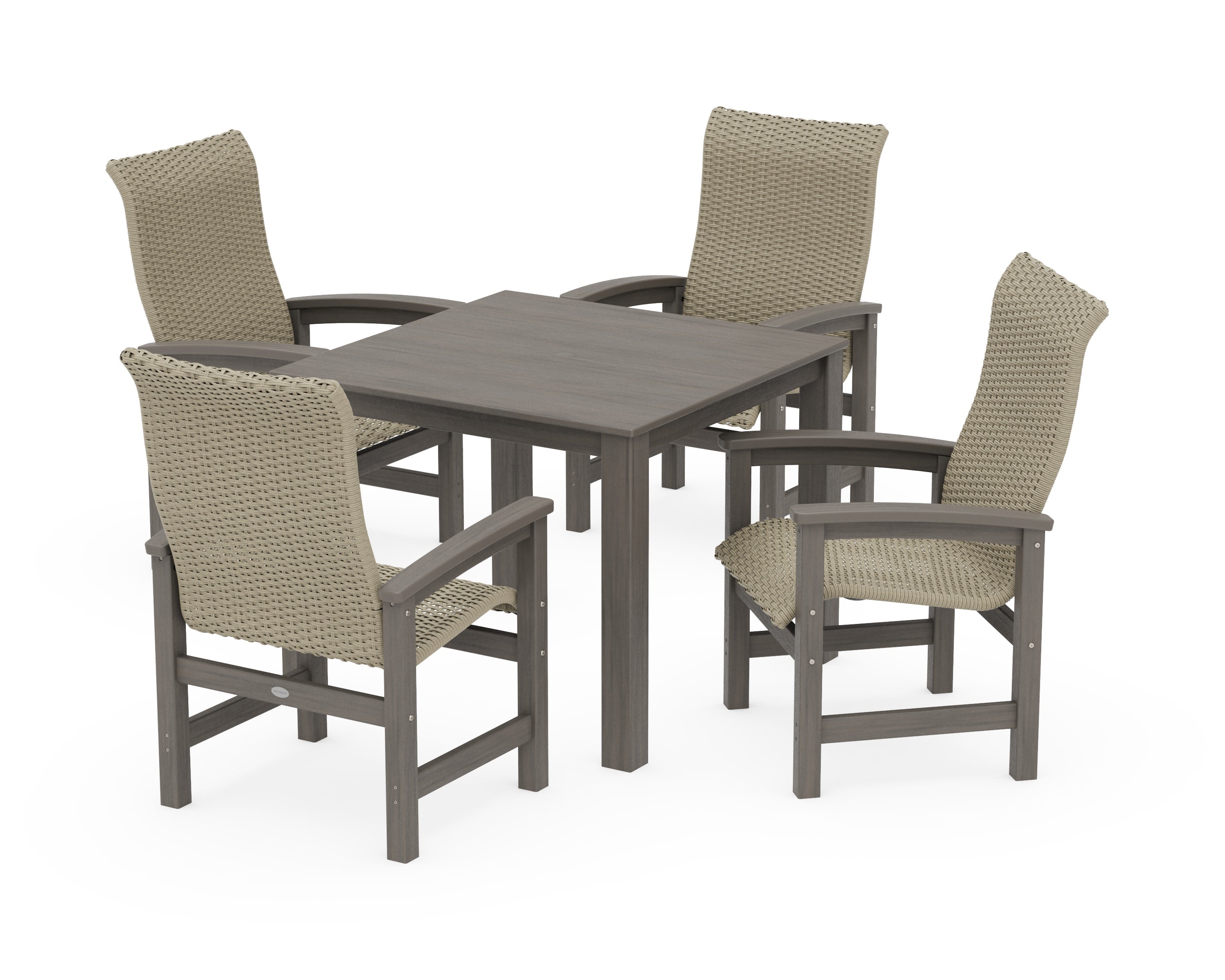 Coastal Woven High-Back 5-Piece Parsons Dining Set in Driftwood / Dune Grass