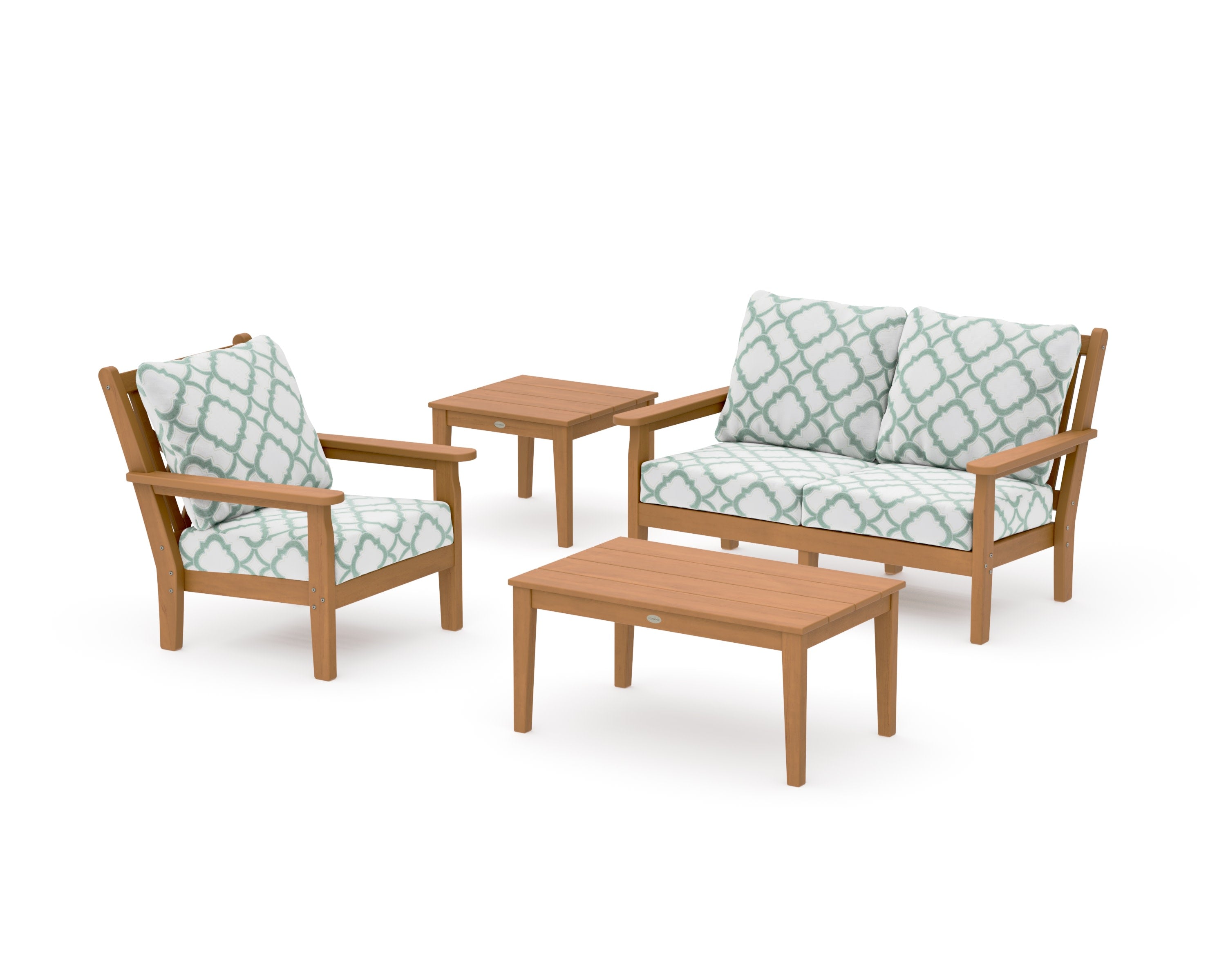 Chippendale 4-Piece Deep Seating Set in Natural / Trellis Glacier Spa