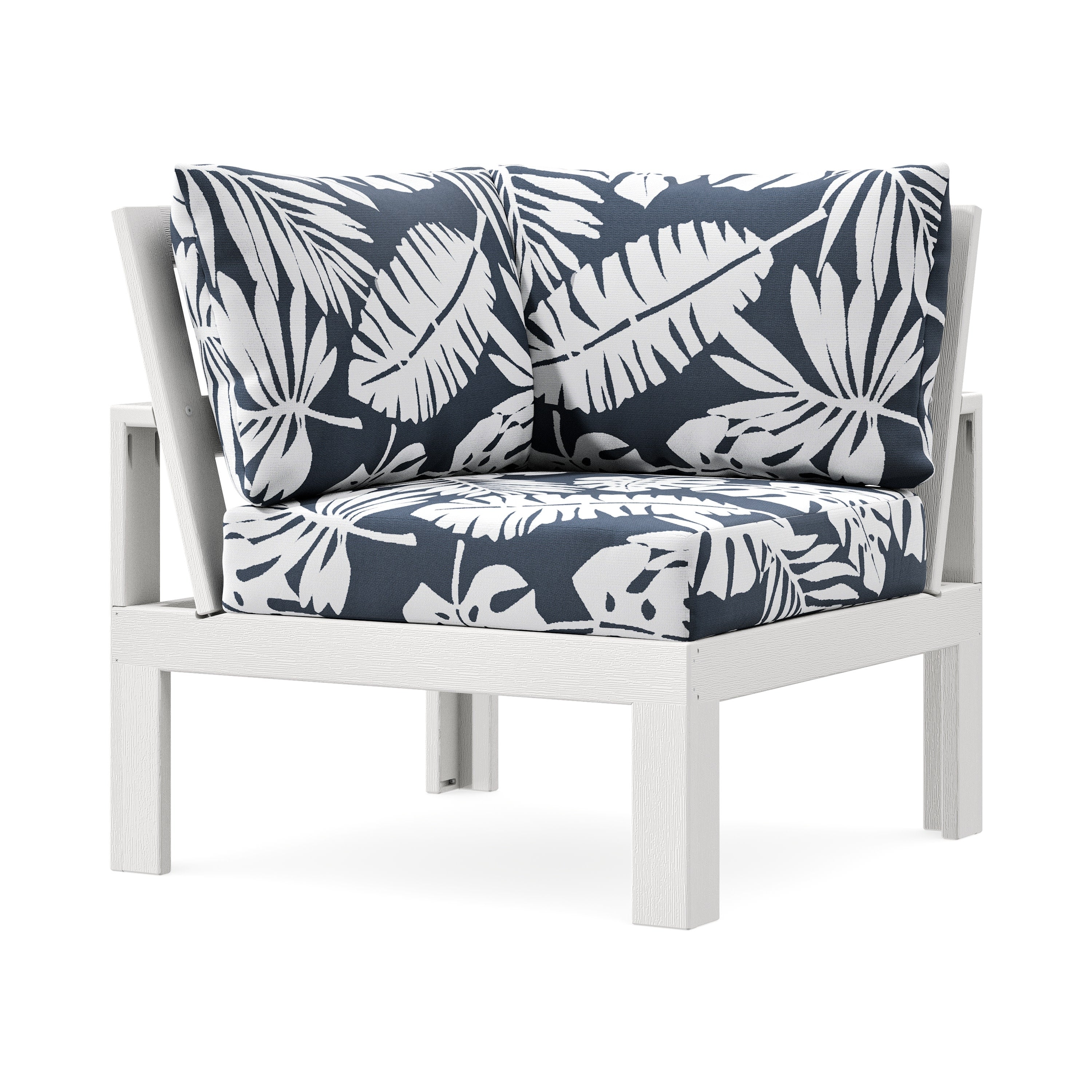 Modular Corner Chair in Vintage White / Leaf Marine Indigo
