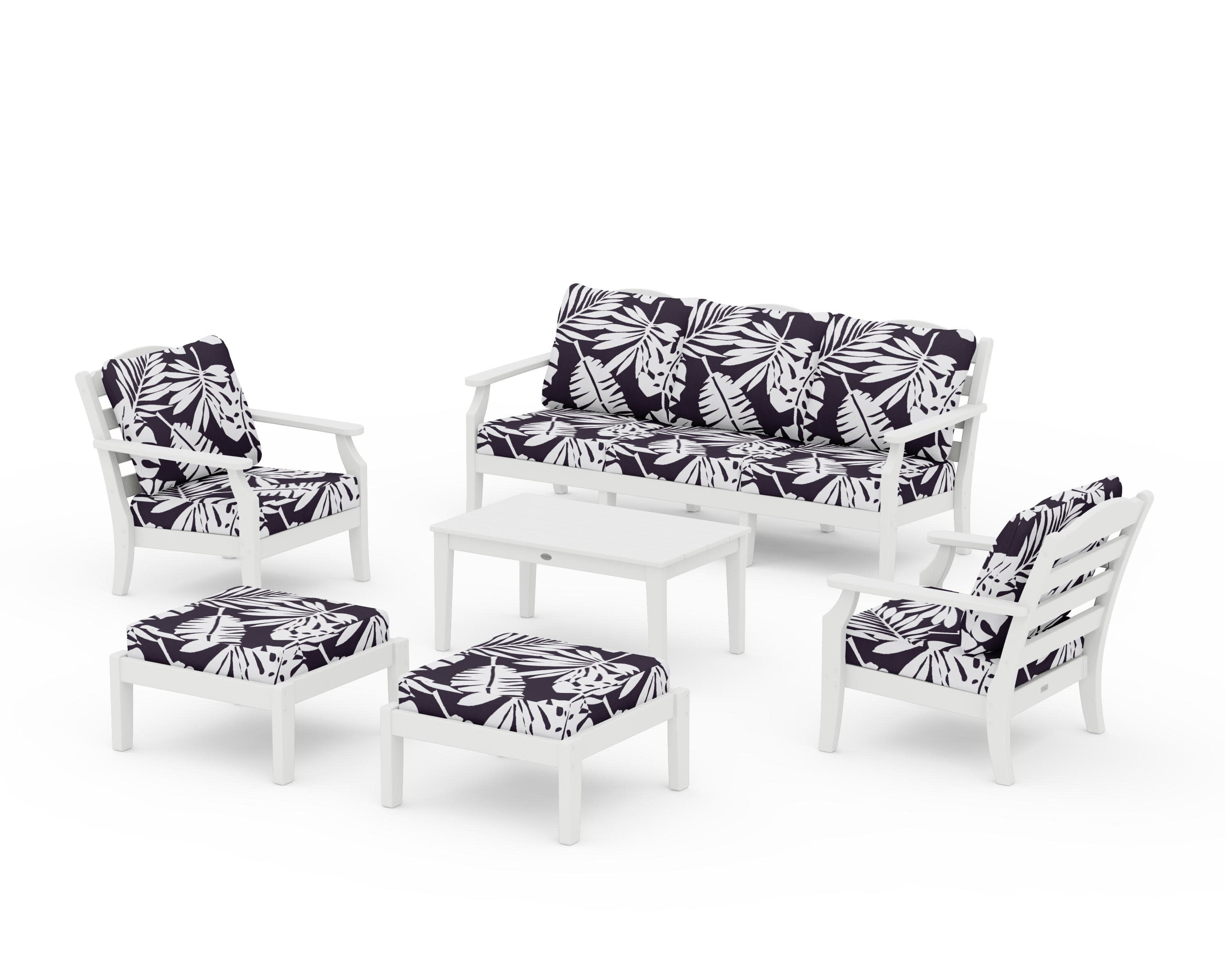 Savannah 6-Piece Lounge Sofa Set in White / Leaf Navy