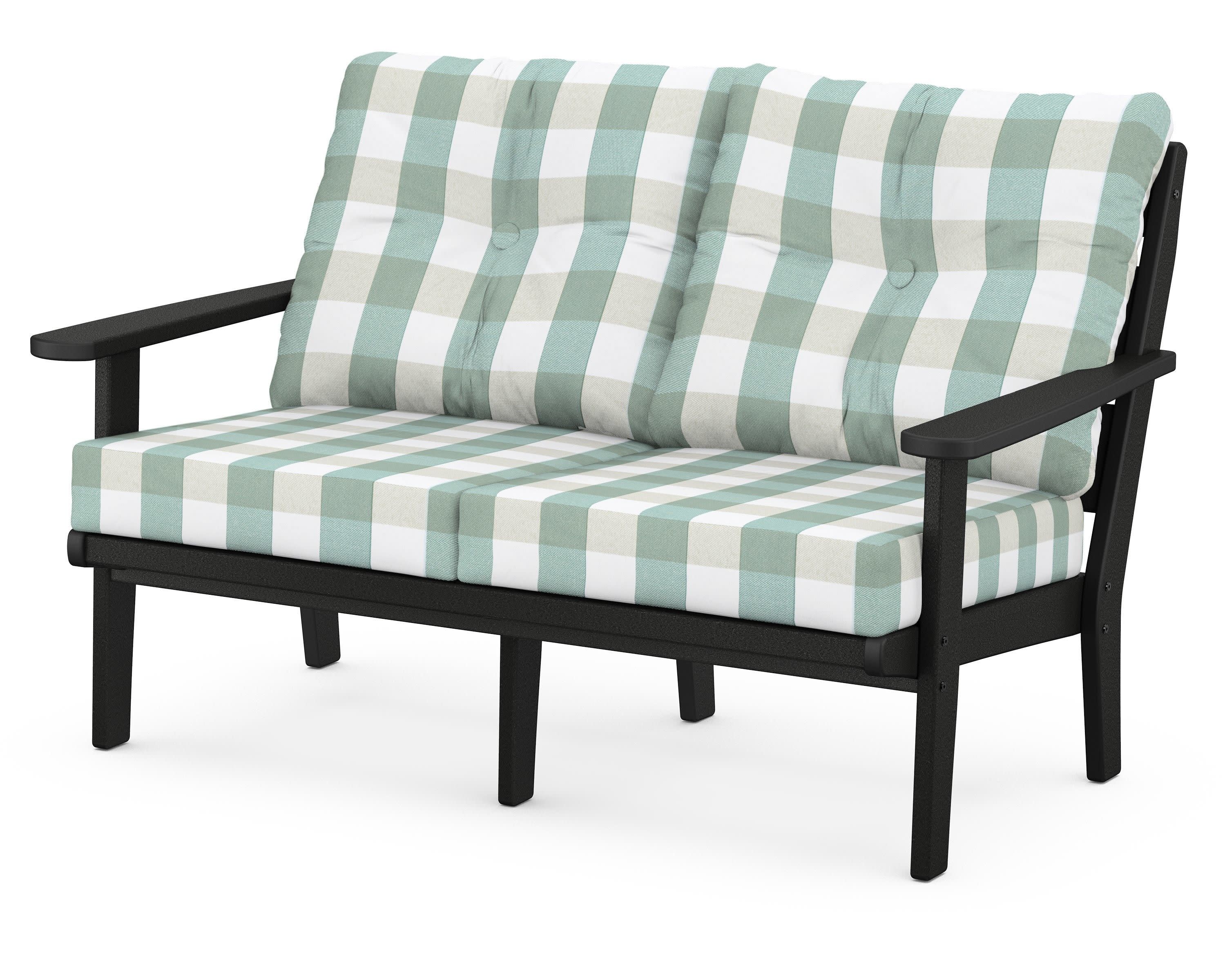 Lakeside Deep Seating Loveseat in Black / Buffalo Plaid Glacier Spa