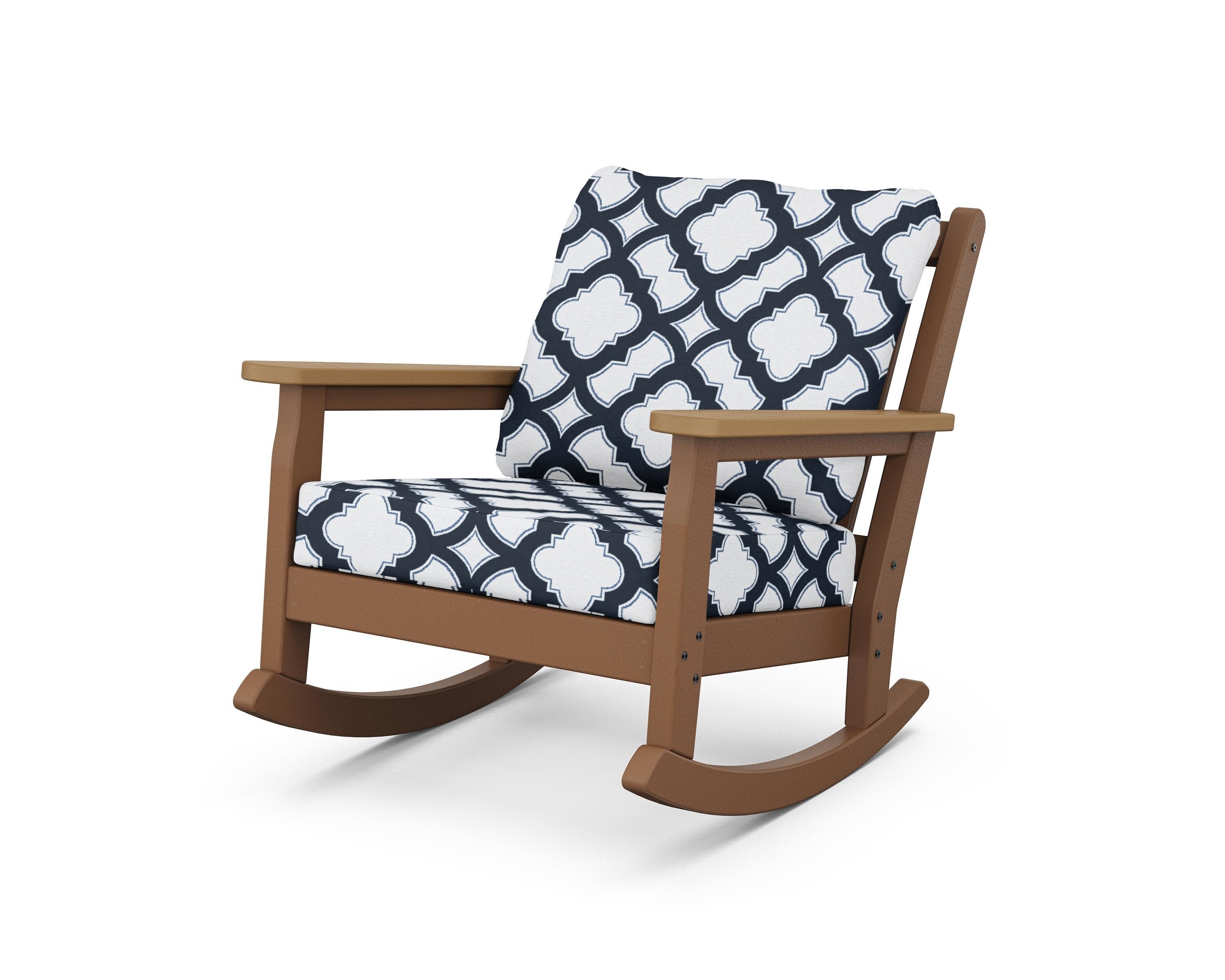 Chippendale Deep Seating Rocking Chair in Teak / Natural / Trellis Marine Indigo