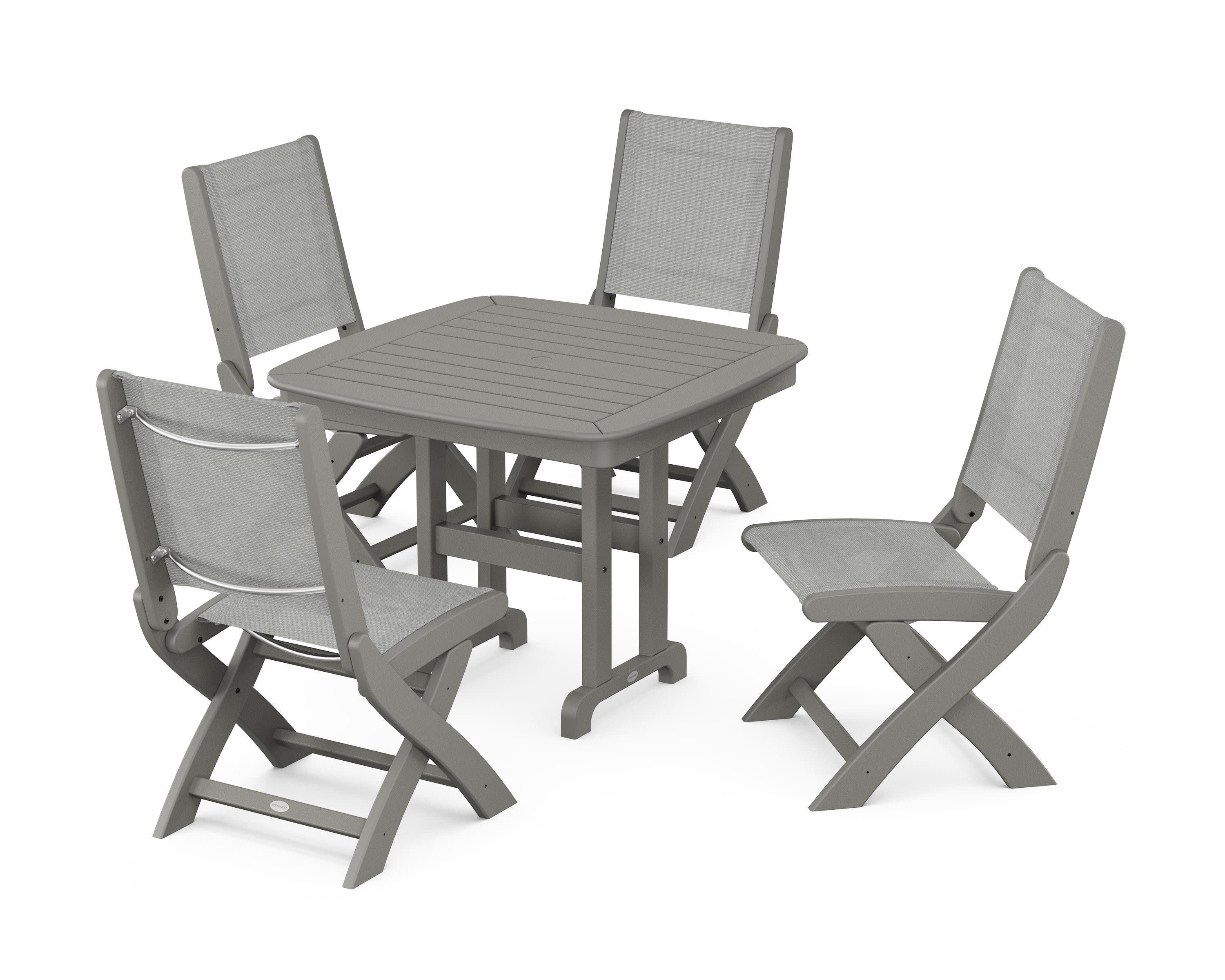 Coastal Folding Side Chair 5-Piece Dining Set in Slate Grey / Metallic Sling