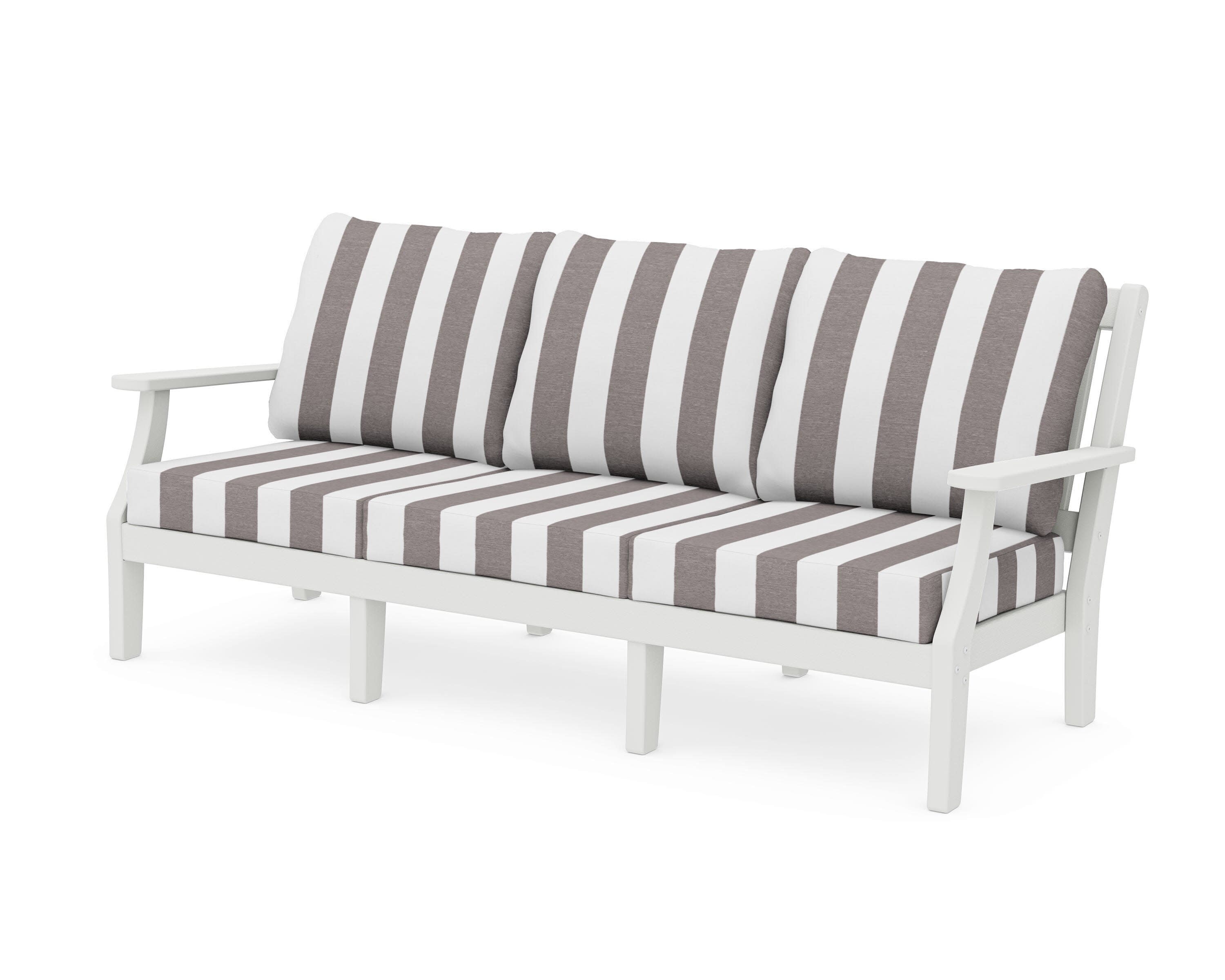 Chinoiserie Deep Seating Sofa in Vintage White / Cabana Stripe Grey Mist