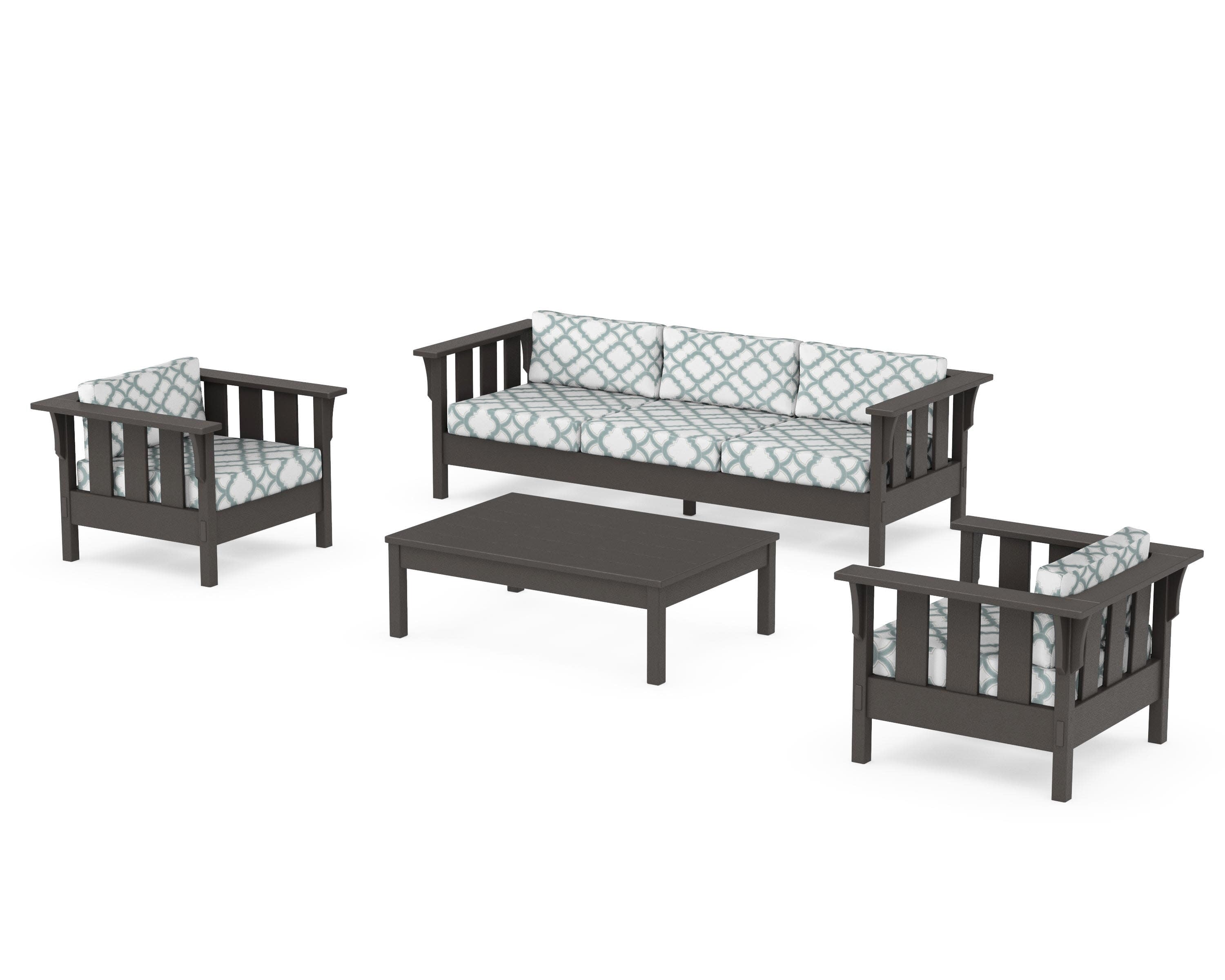 Acadia 4-Piece Deep Seating Set with Sofa in Vintage Coffee / Trellis Glacier Spa
