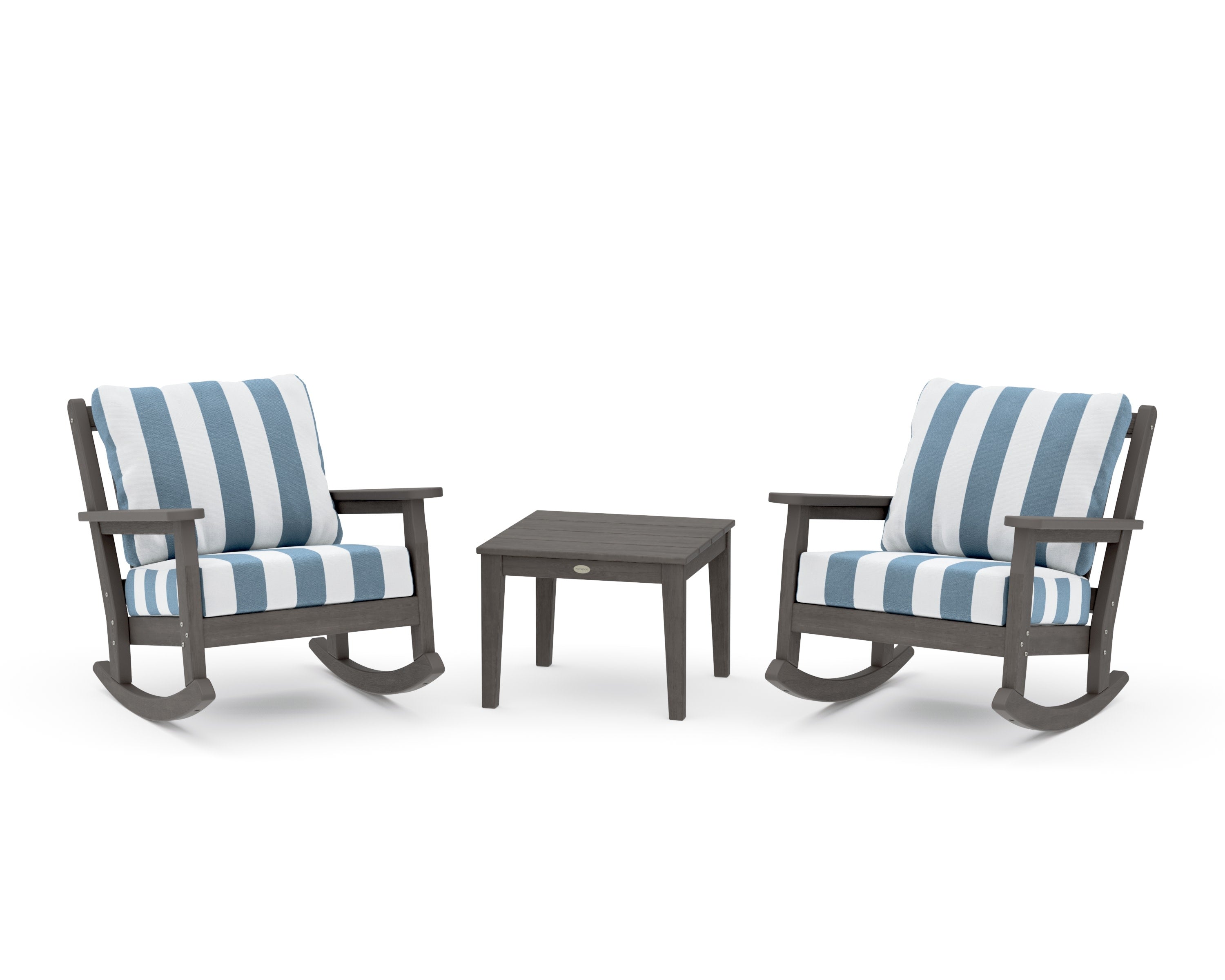 Chippendale 3-Piece Deep Seating Rocker Set in Driftwood / Cabana Stripe Sky Blue