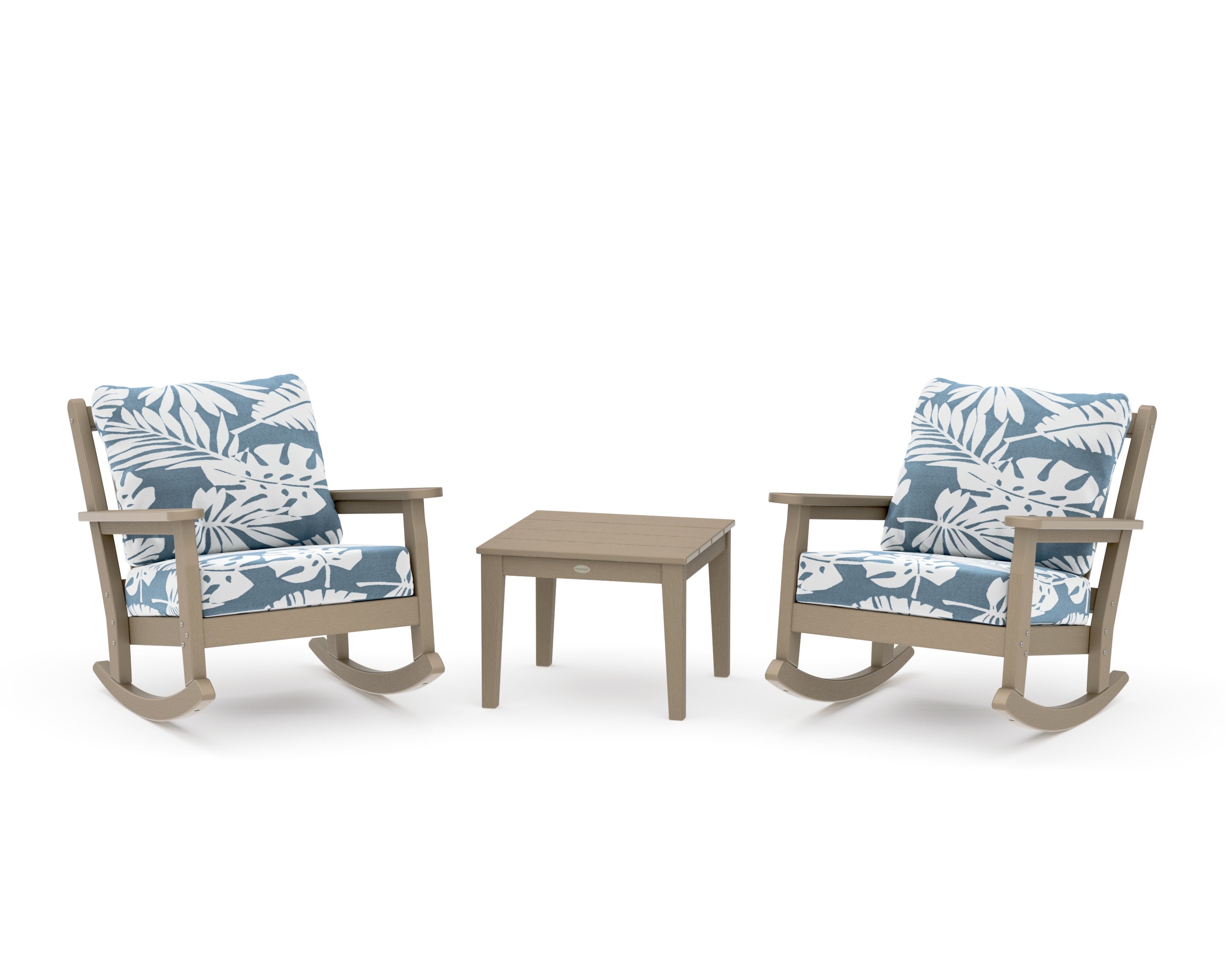 Chippendale 3-Piece Deep Seating Rocker Set in Vintage Sahara / Leaf Sky Blue