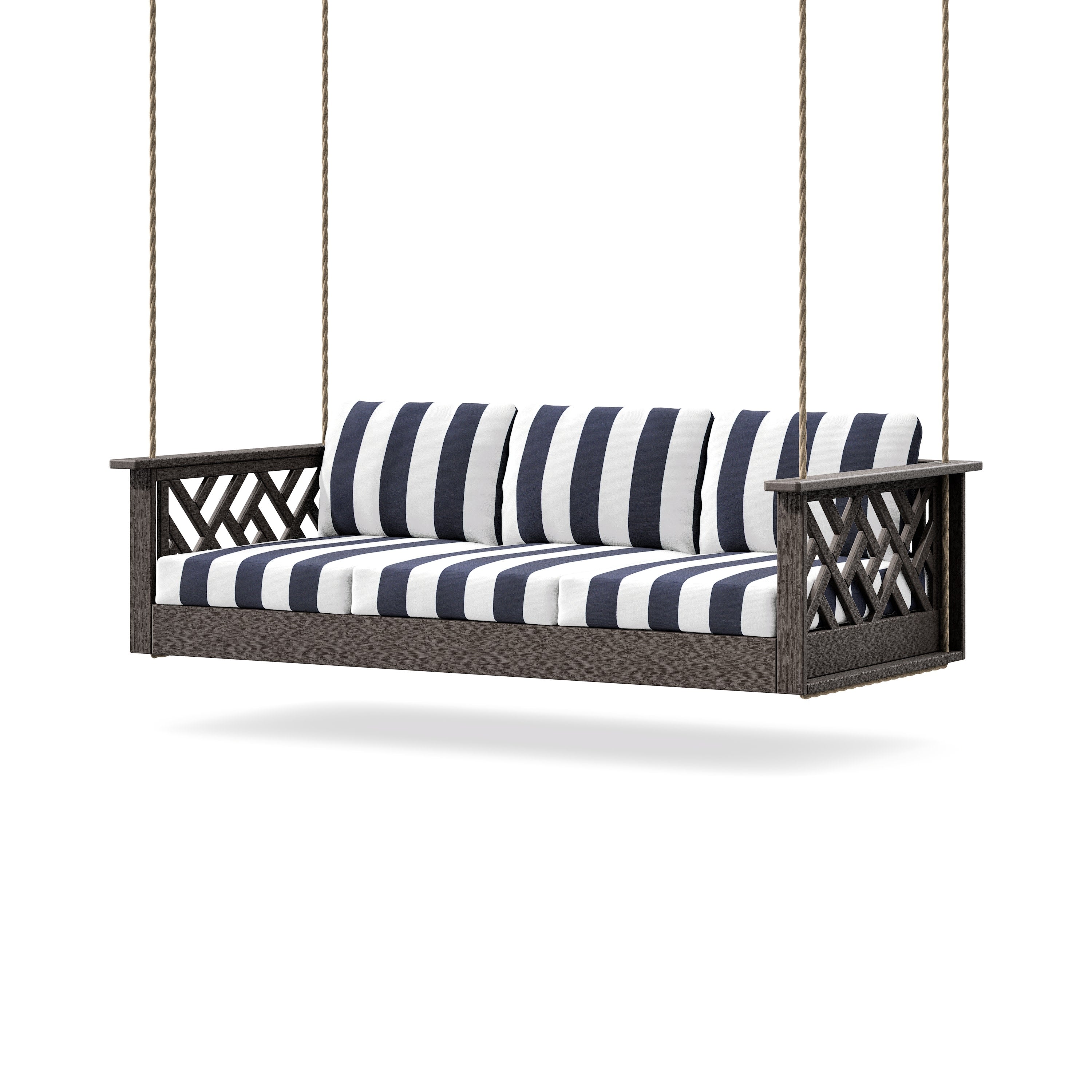 Chippendale Daybed Swing in Vintage Coffee / Cabana Stripe Navy