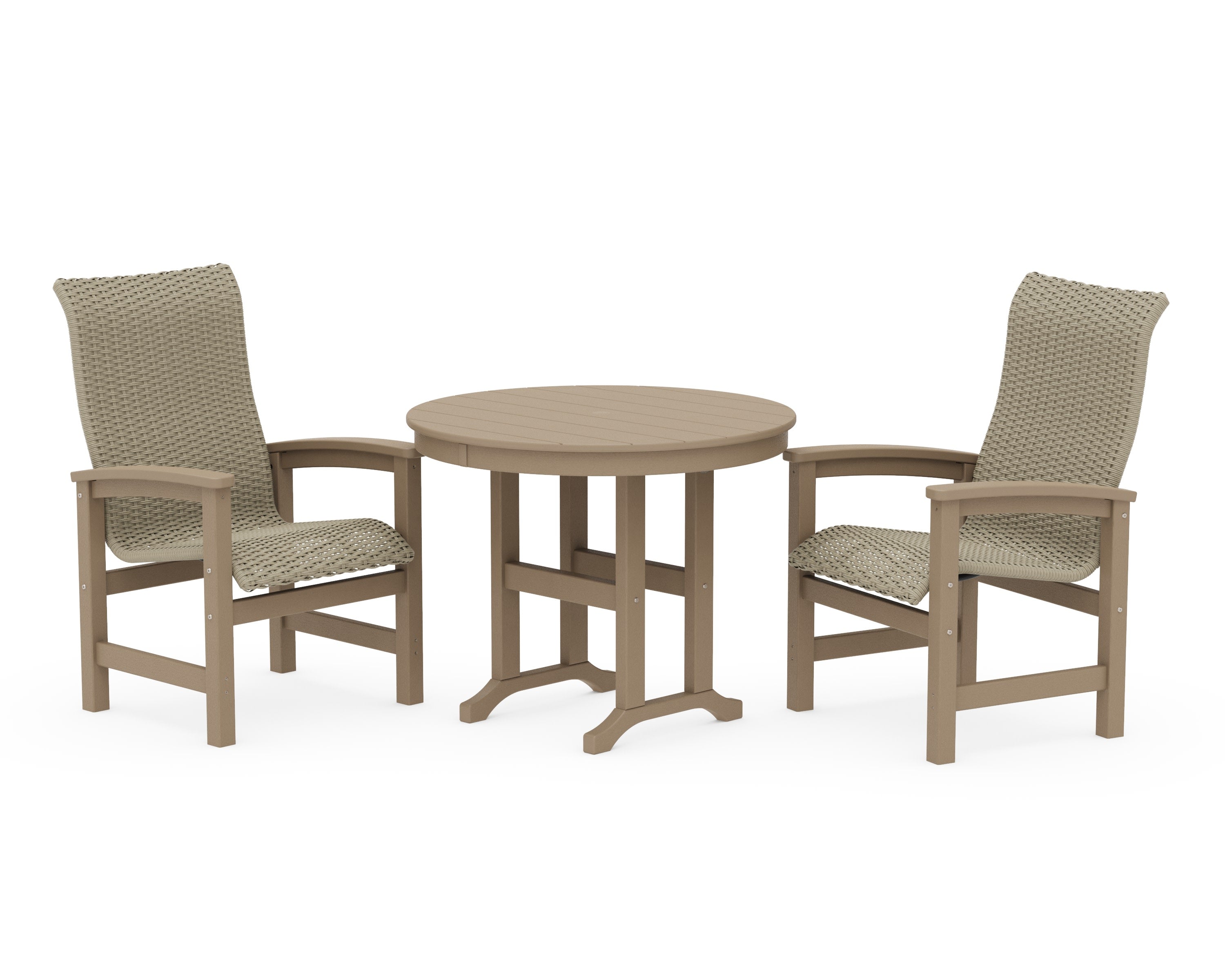 Coastal Woven High-Back 3-Piece Farmhouse Dining Set in Vintage Sahara / Dune Grass