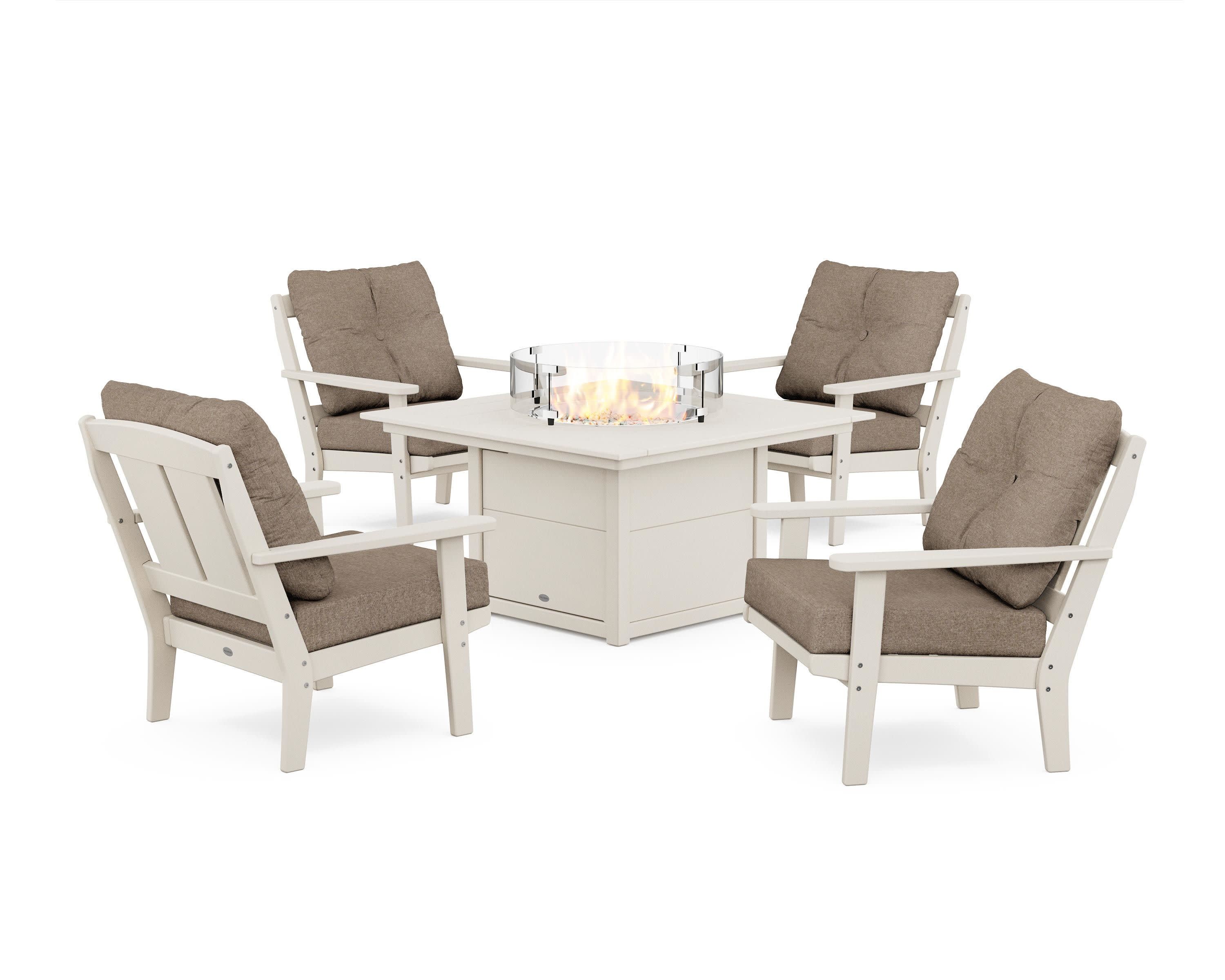 Mission 5-Piece Deep Seating Set with Fire Pit Table in Sand / Spiced Burlap