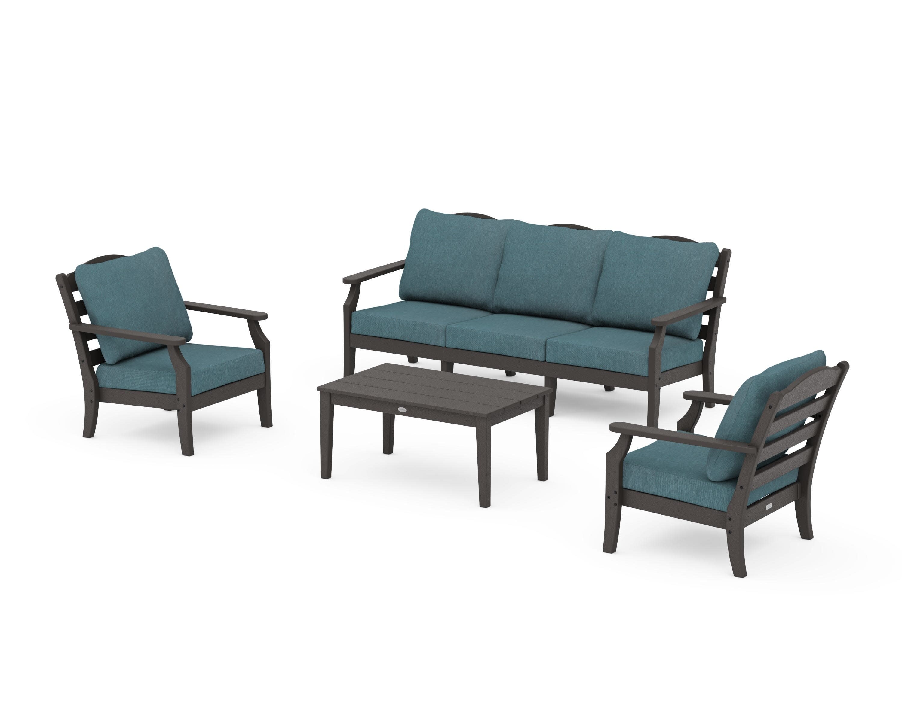 Savannah 4-Piece Deep Seating Set with Sofa in Vintage Coffee / Ocean Teal