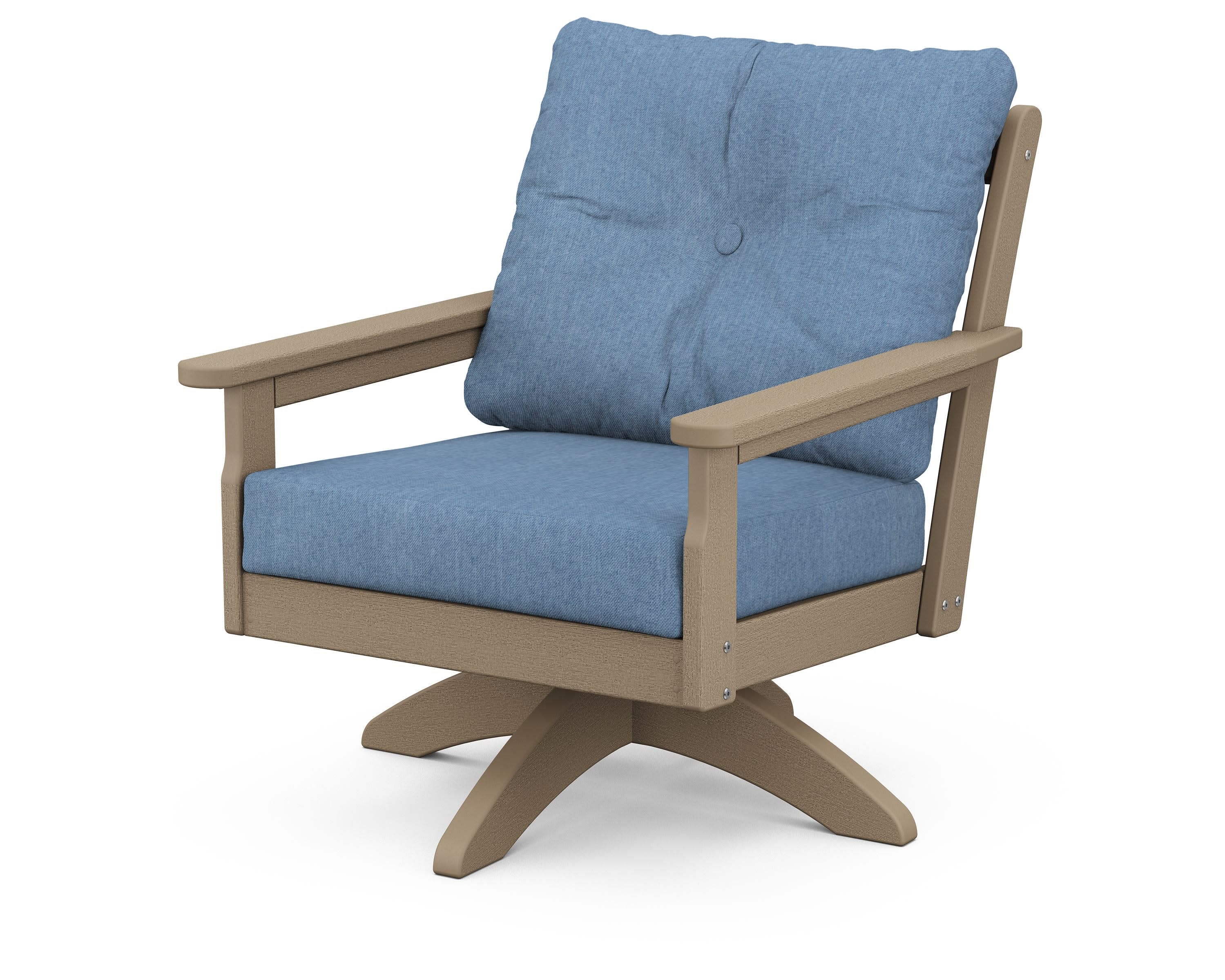 Vineyard Deep Seating Swivel Chair in Vintage Sahara / Sky Blue