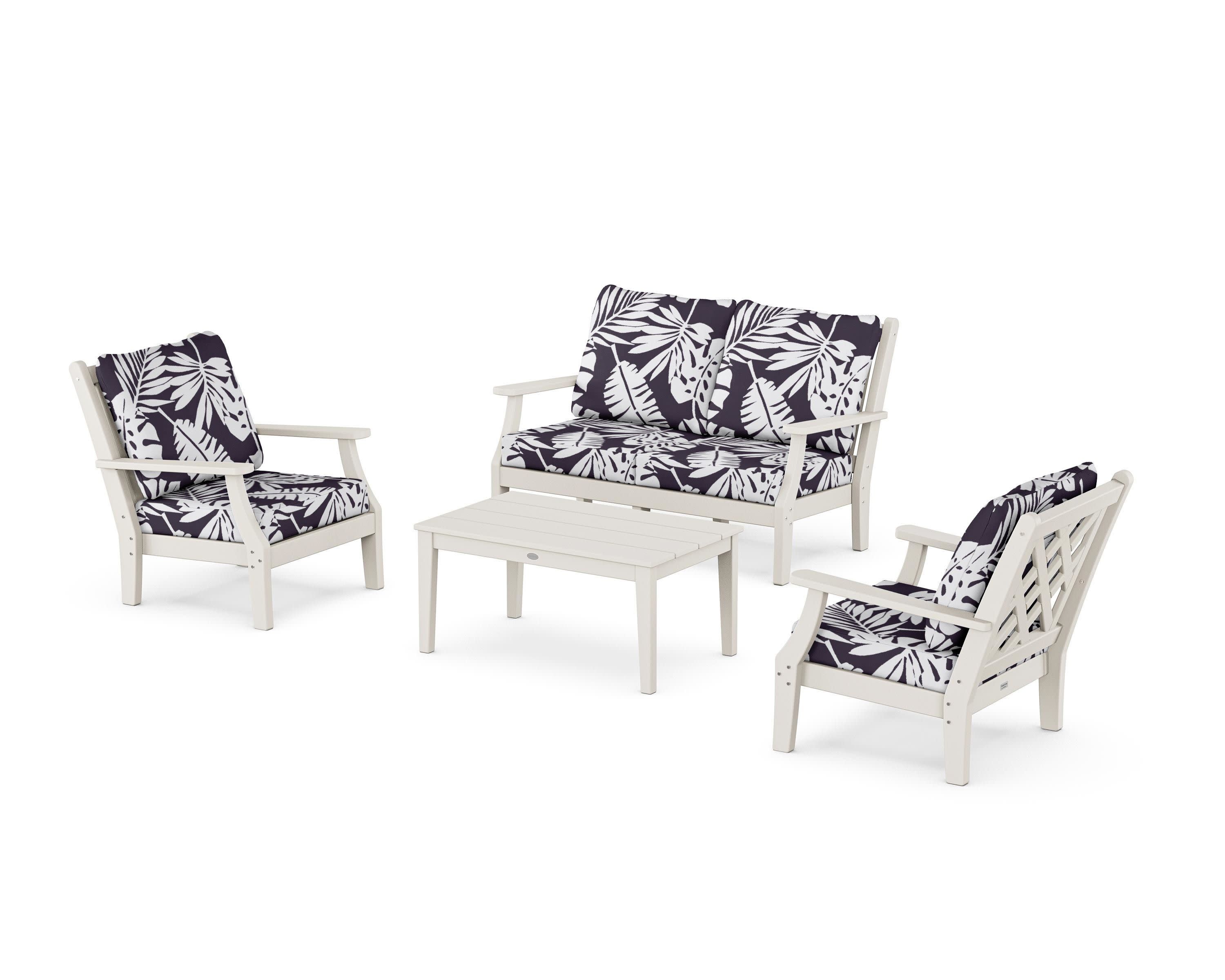 Wovendale 4-Piece Deep Seating Set with Loveseat in Sand / Leaf Navy