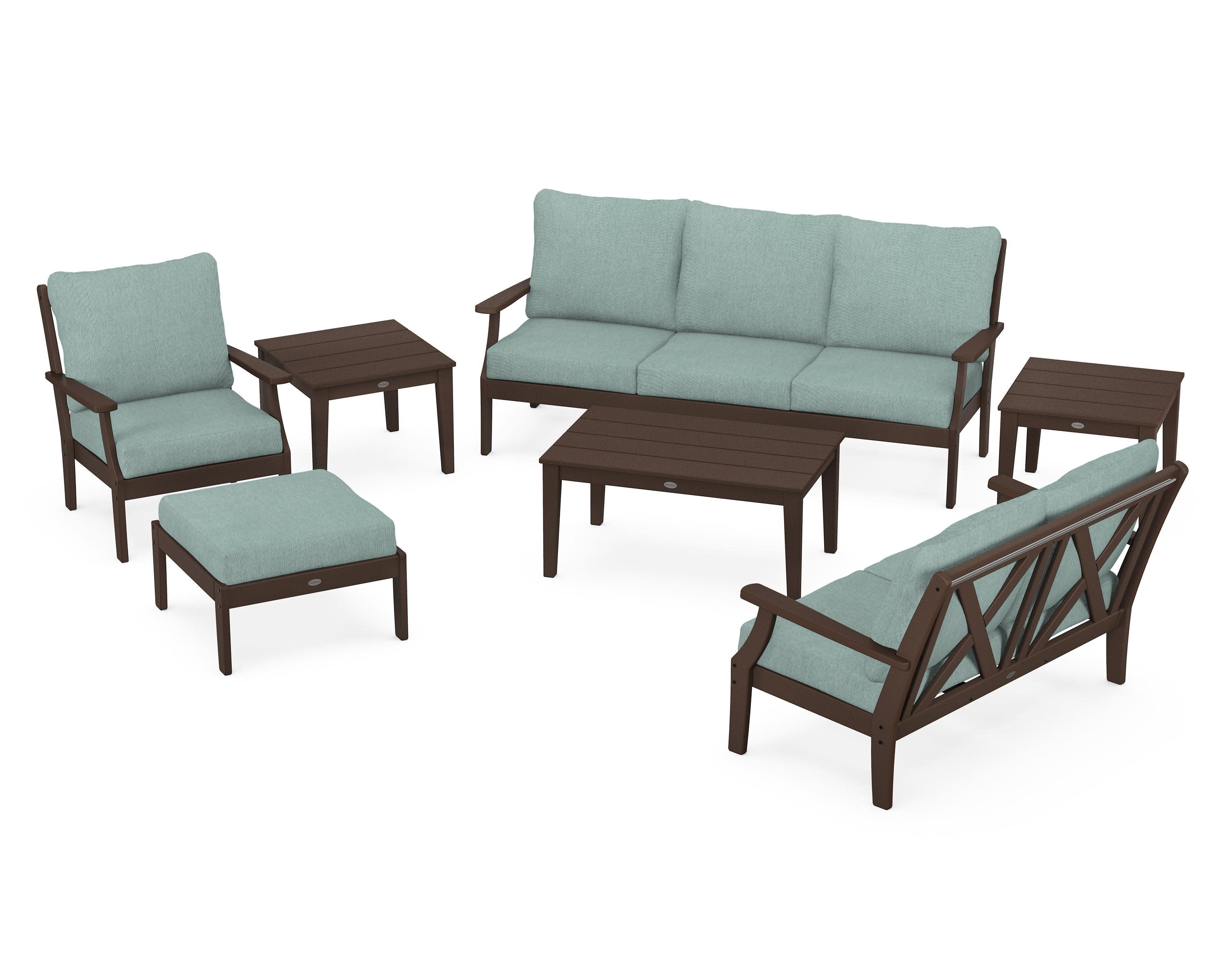 Braxton 7-Piece Deep Seating Set in Mahogany / Glacier Spa