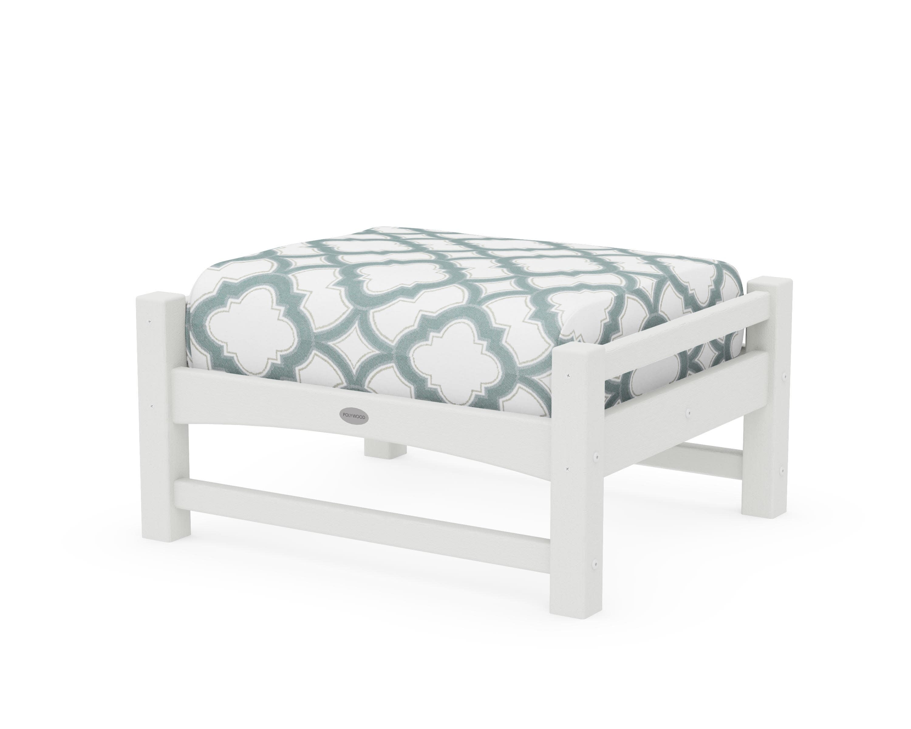 Club Ottoman in Vintage White / Trellis Glacier Spa