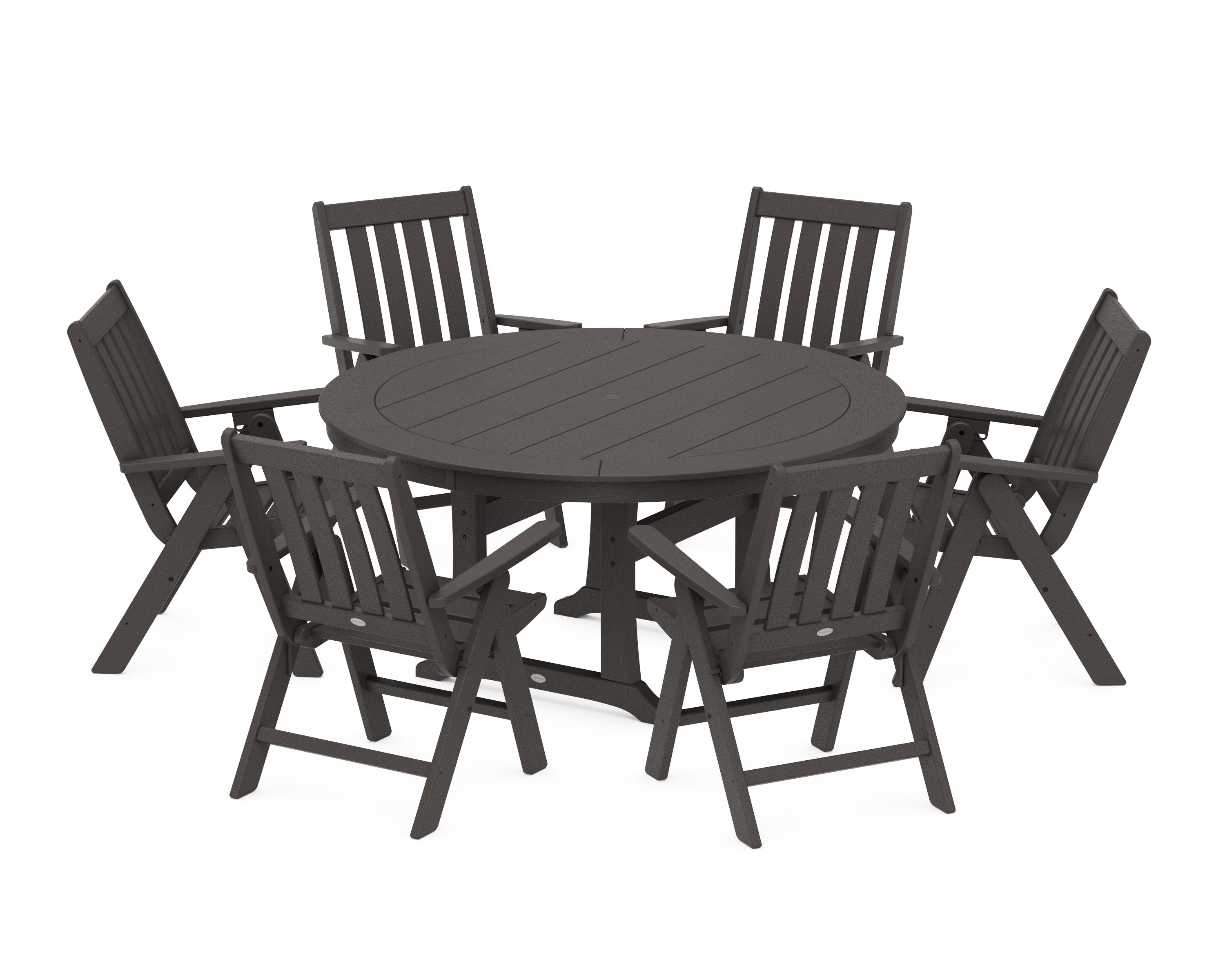 Vineyard Folding 7-Piece Side Chair Round Dining Set in Vintage Coffee