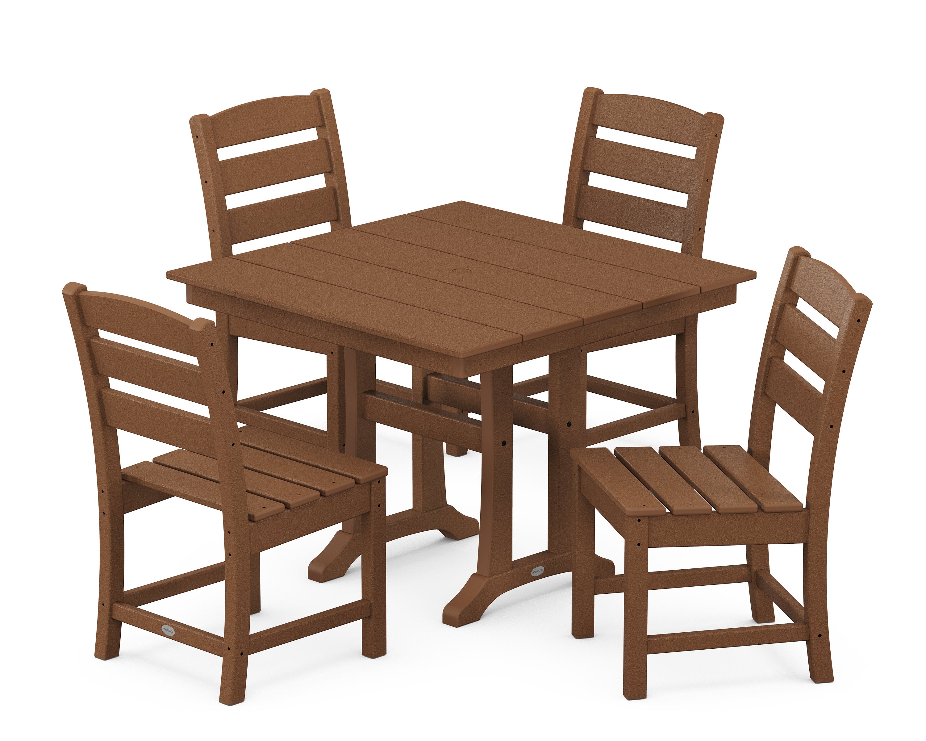 Lakeside 5-Piece Farmhouse Trestle Side Chair Dining Set in Teak