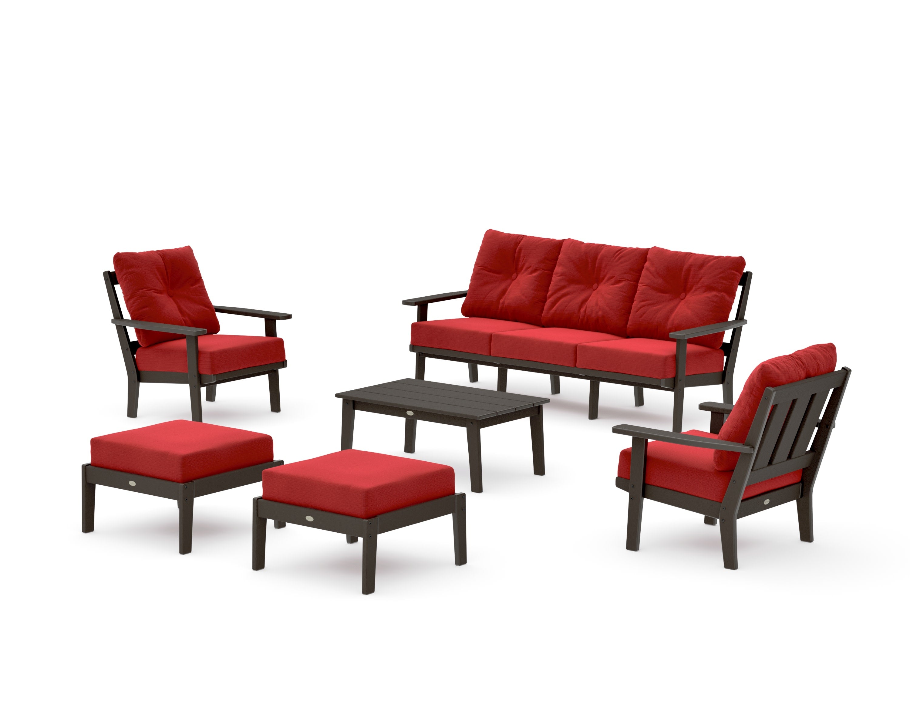 Oxford 6-Piece Lounge Sofa Set in Vintage Coffee / Crimson Linen