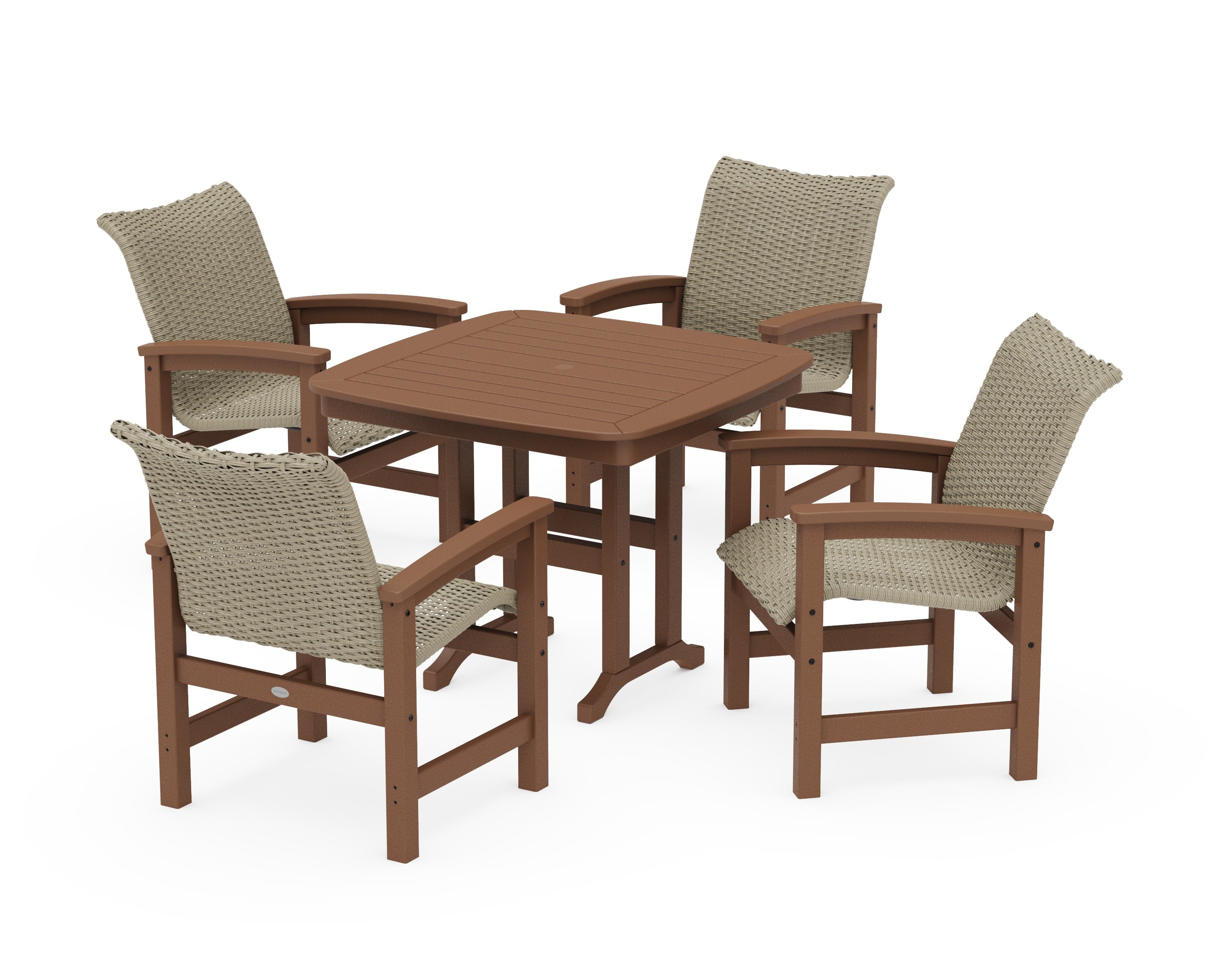 Coastal Woven 5-Piece Dining Set in Teak / Dune Grass