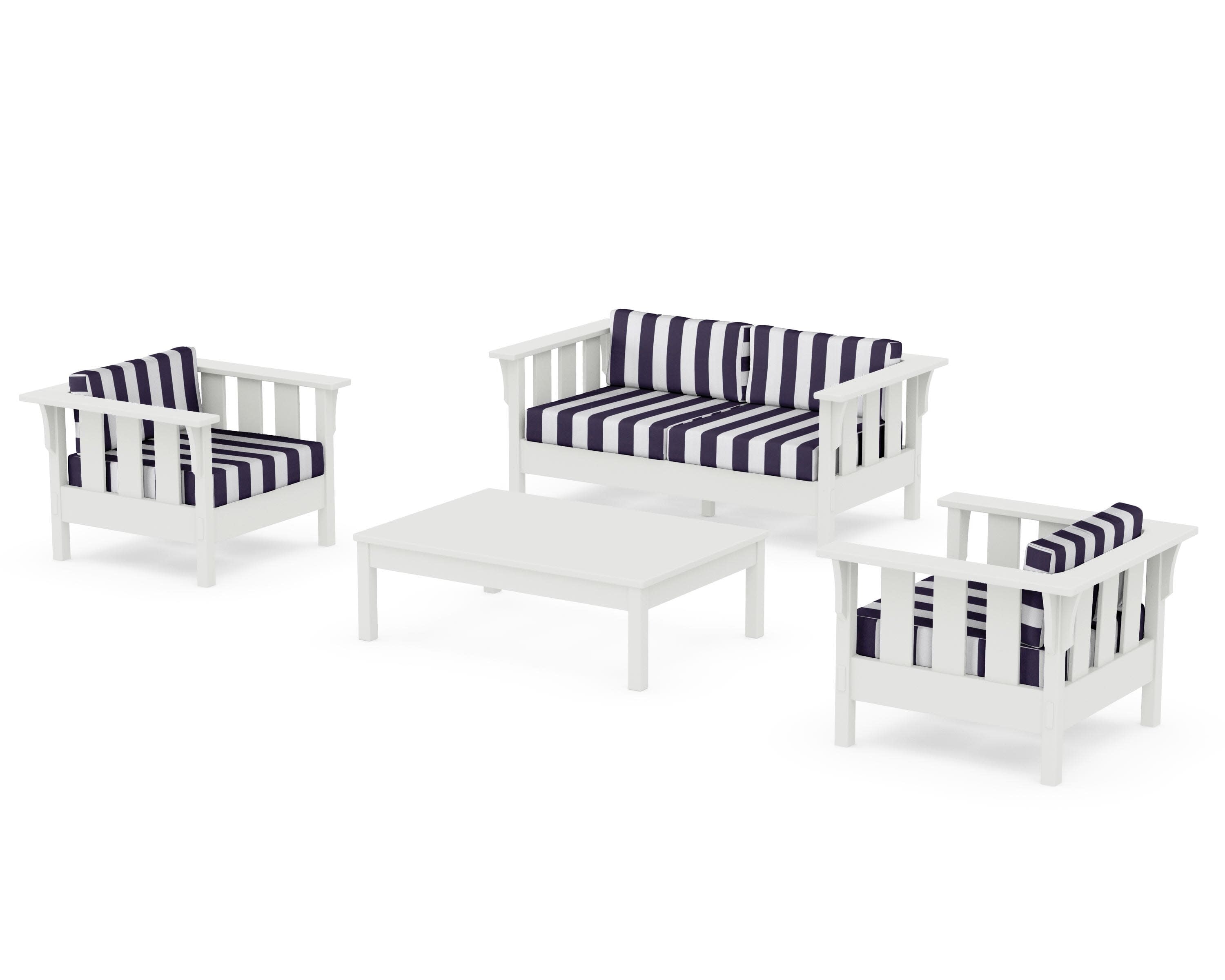 Acadia 4-Piece Deep Seating Set with Loveseat in Vintage White / Cabana Stripe Navy