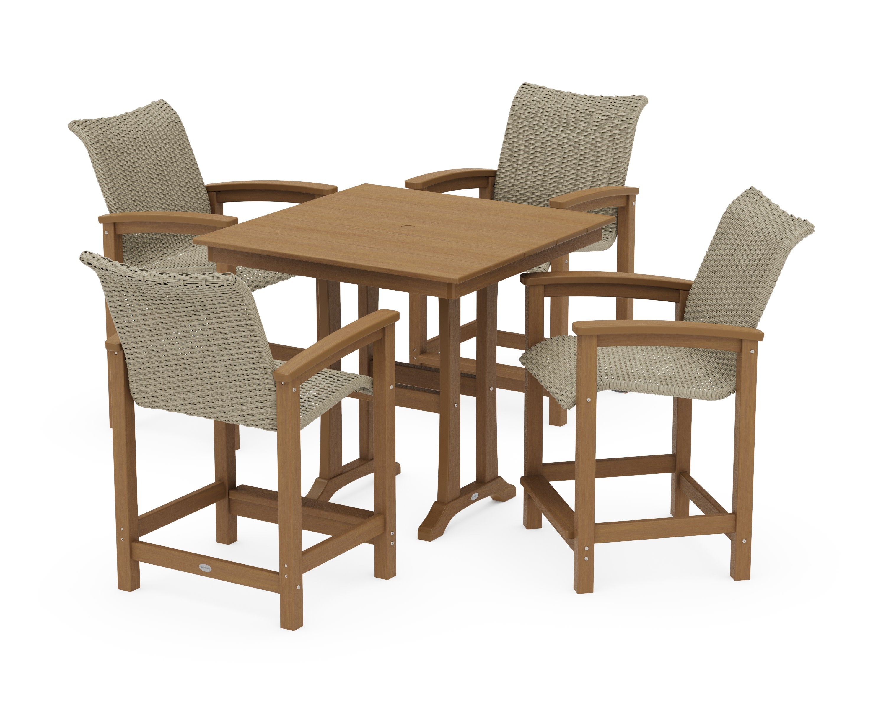 Coastal Woven 5-Piece Farmhouse Counter Set with Trestle Legs in Natural / Dune Grass