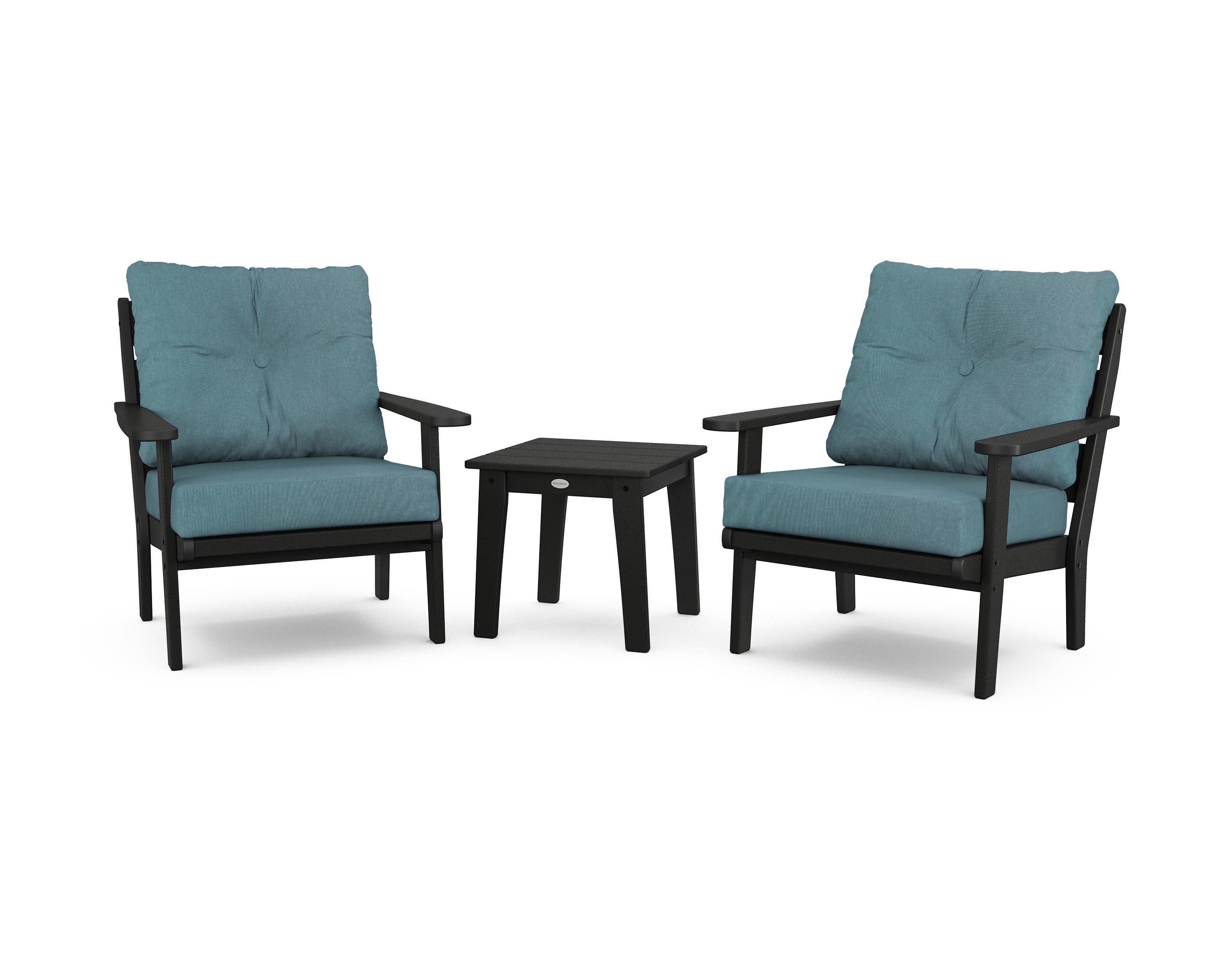 Lakeside 3-Piece Deep Seating Chair Set in Black / Ocean Teal
