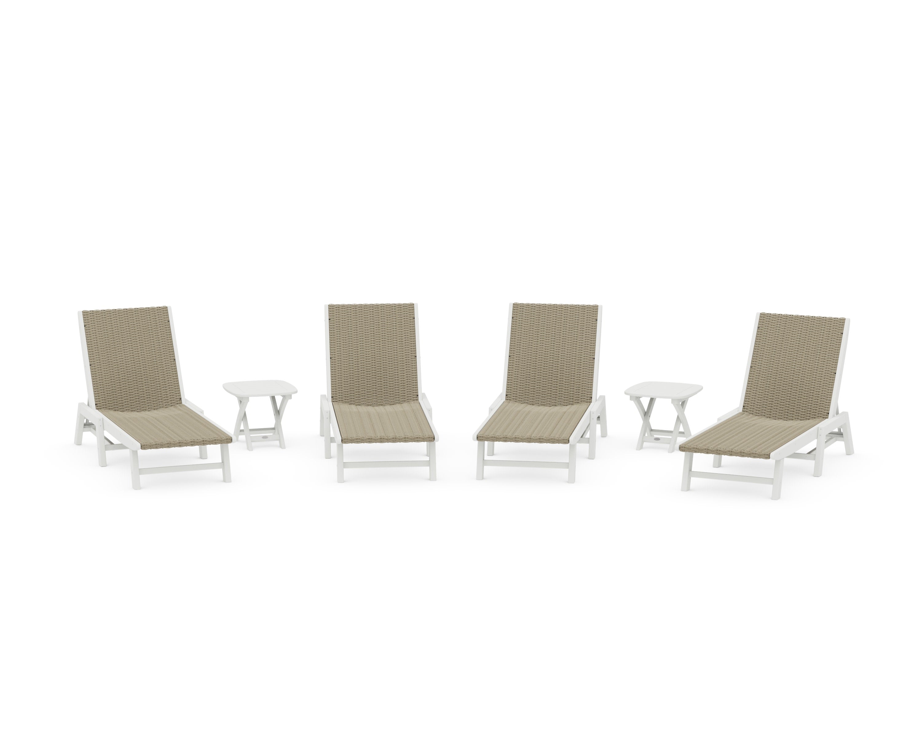 6- Piece Coastal Woven Chaise Chaise Lounge Set in Vintage White / Dune Grass