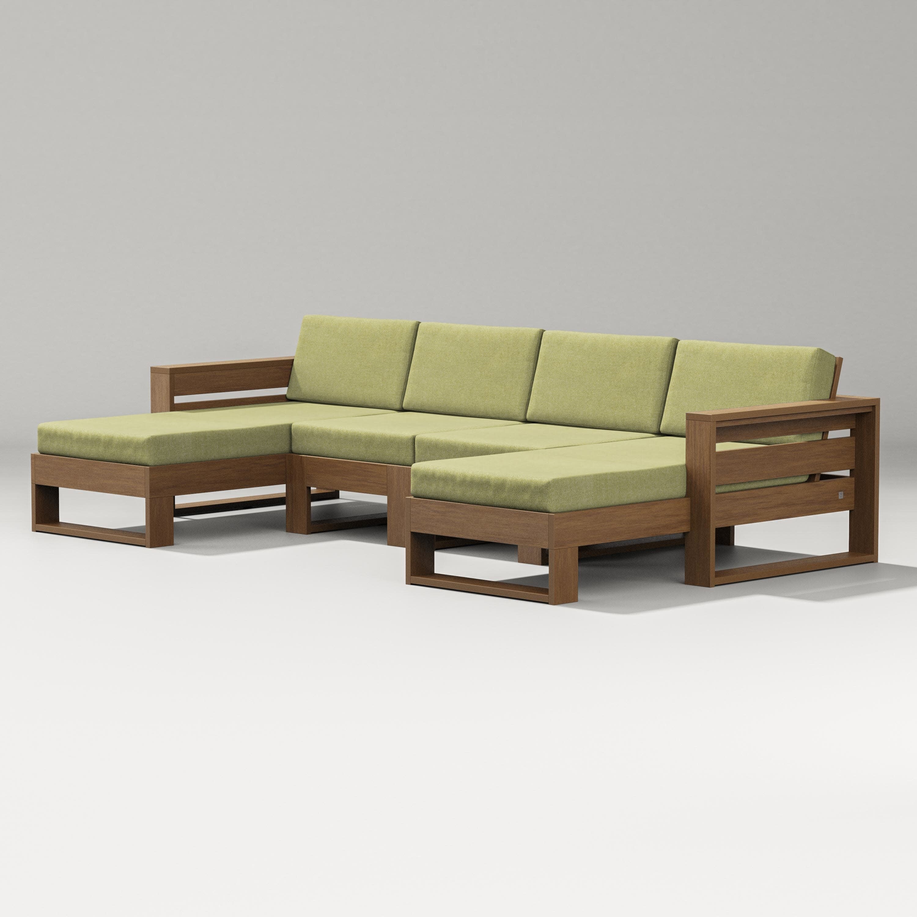 Latitude Double Chaise Sectional in Natural / Chartreuse Boucle