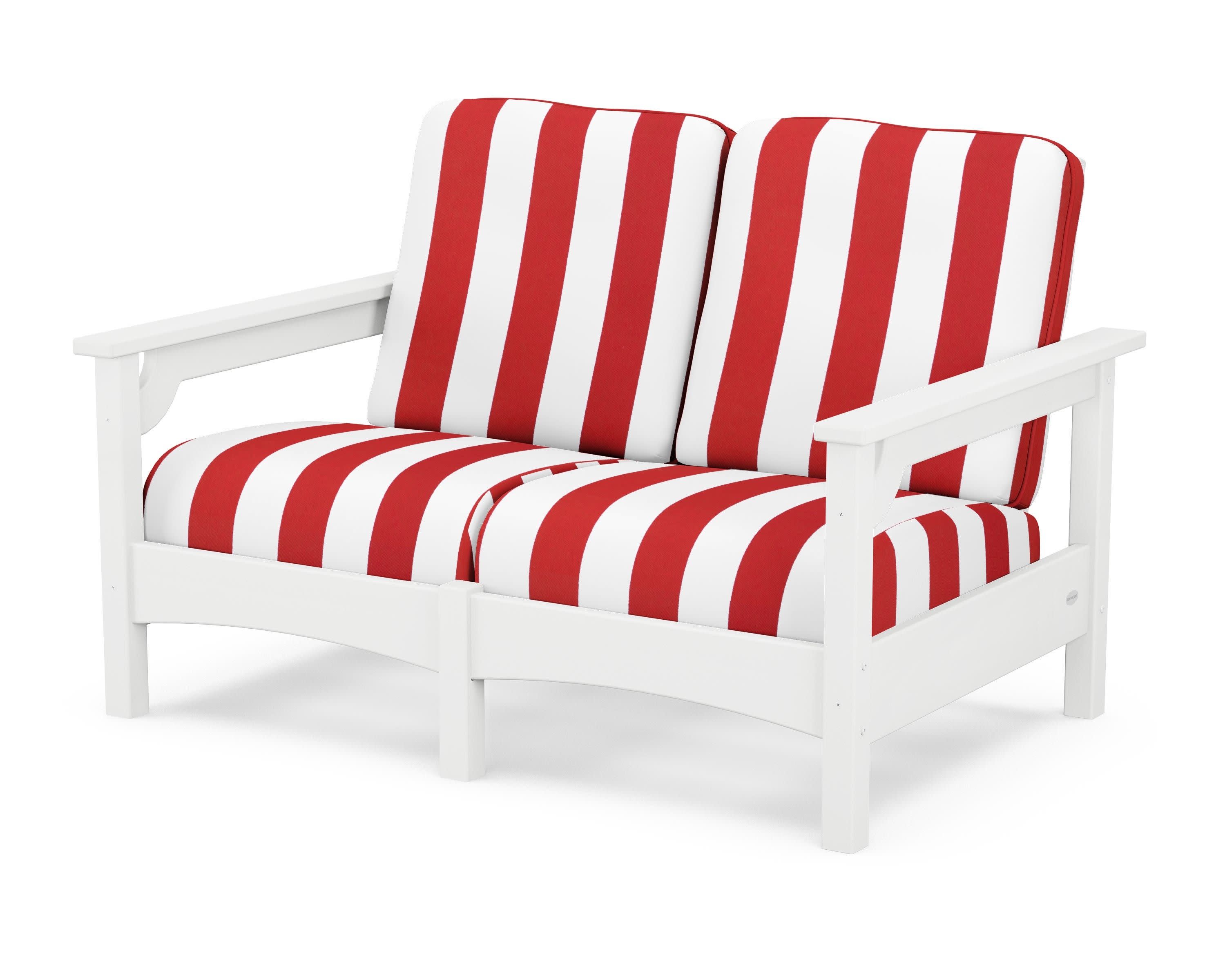 Club Loveseat in White / Cabana Stripe Crimson