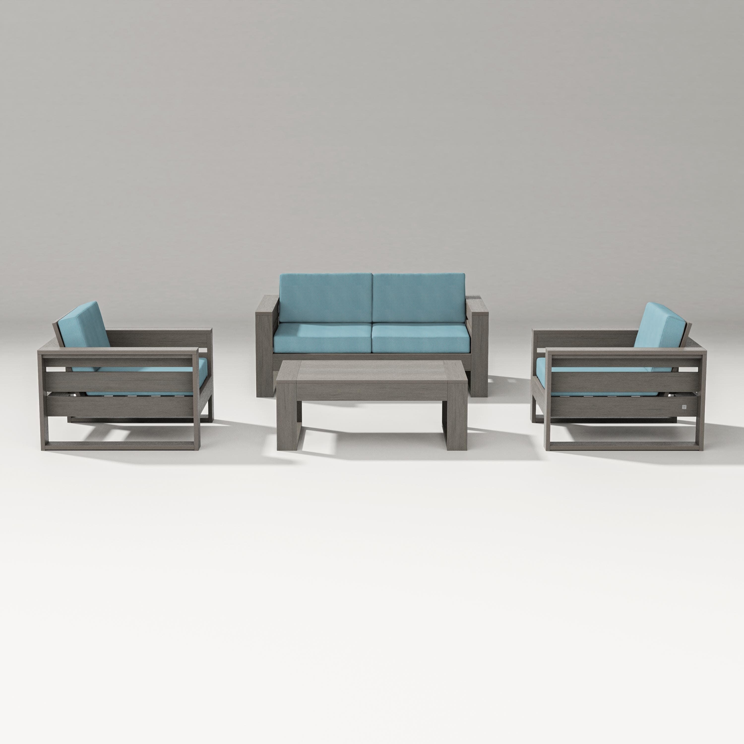 Latitude 4-Piece Lounge Loveseat Set in Driftwood / Lattice Sky Blue
