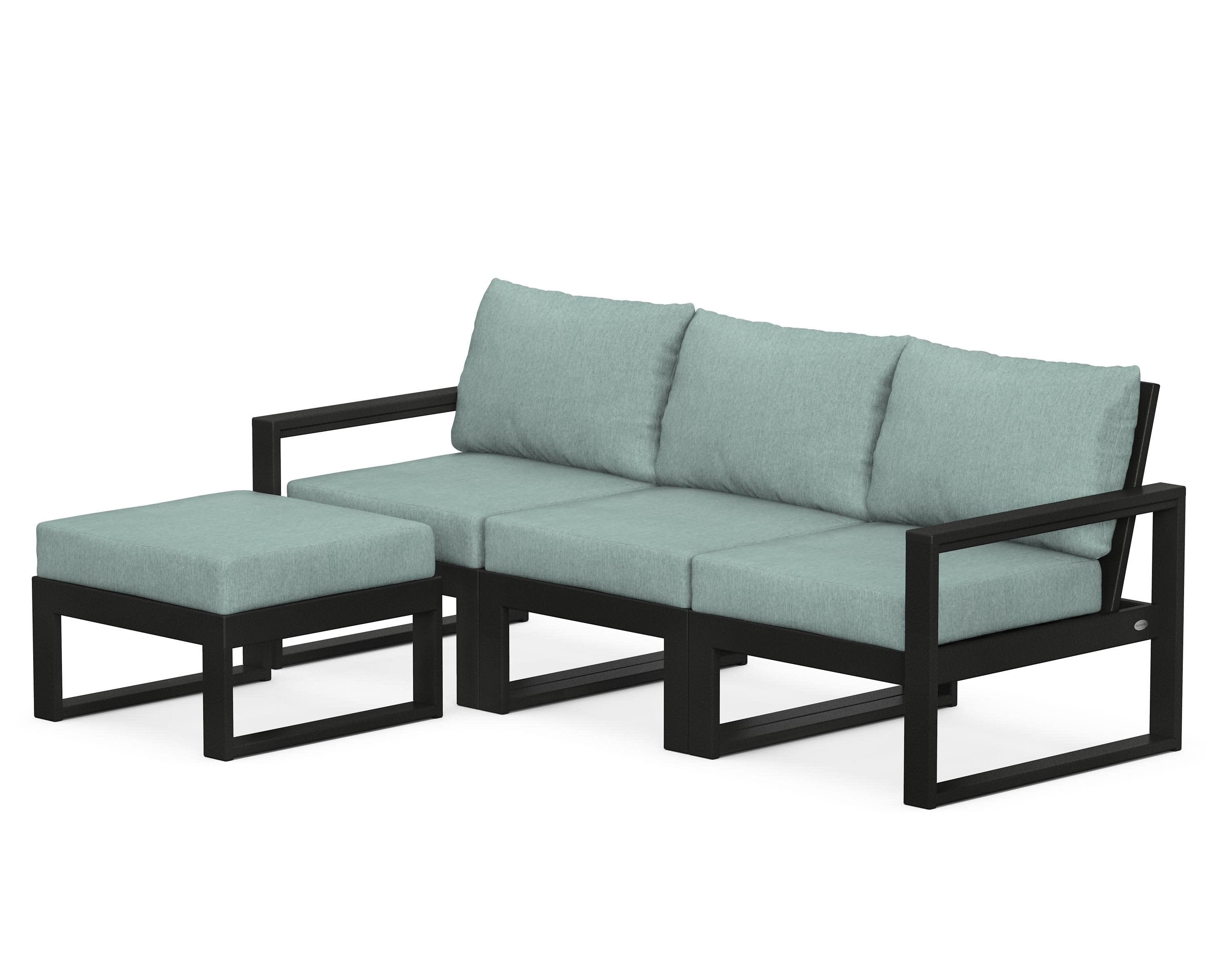 EDGE 4-Piece Modular Deep Seating Set with Ottoman in Black / Glacier Spa
