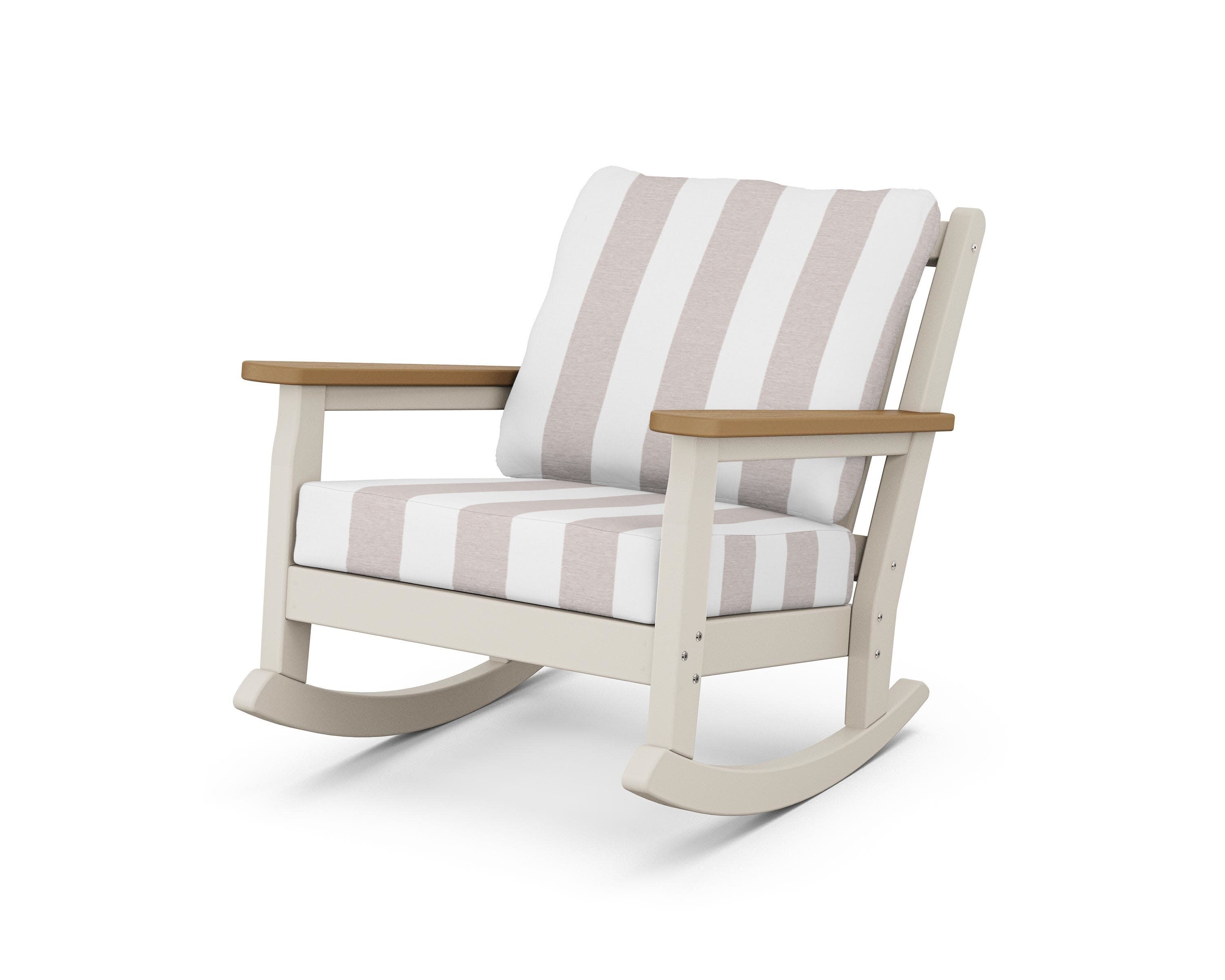 Chippendale Deep Seating Rocking Chair in Sand / Natural / Cabana Stripe Dune Burlap