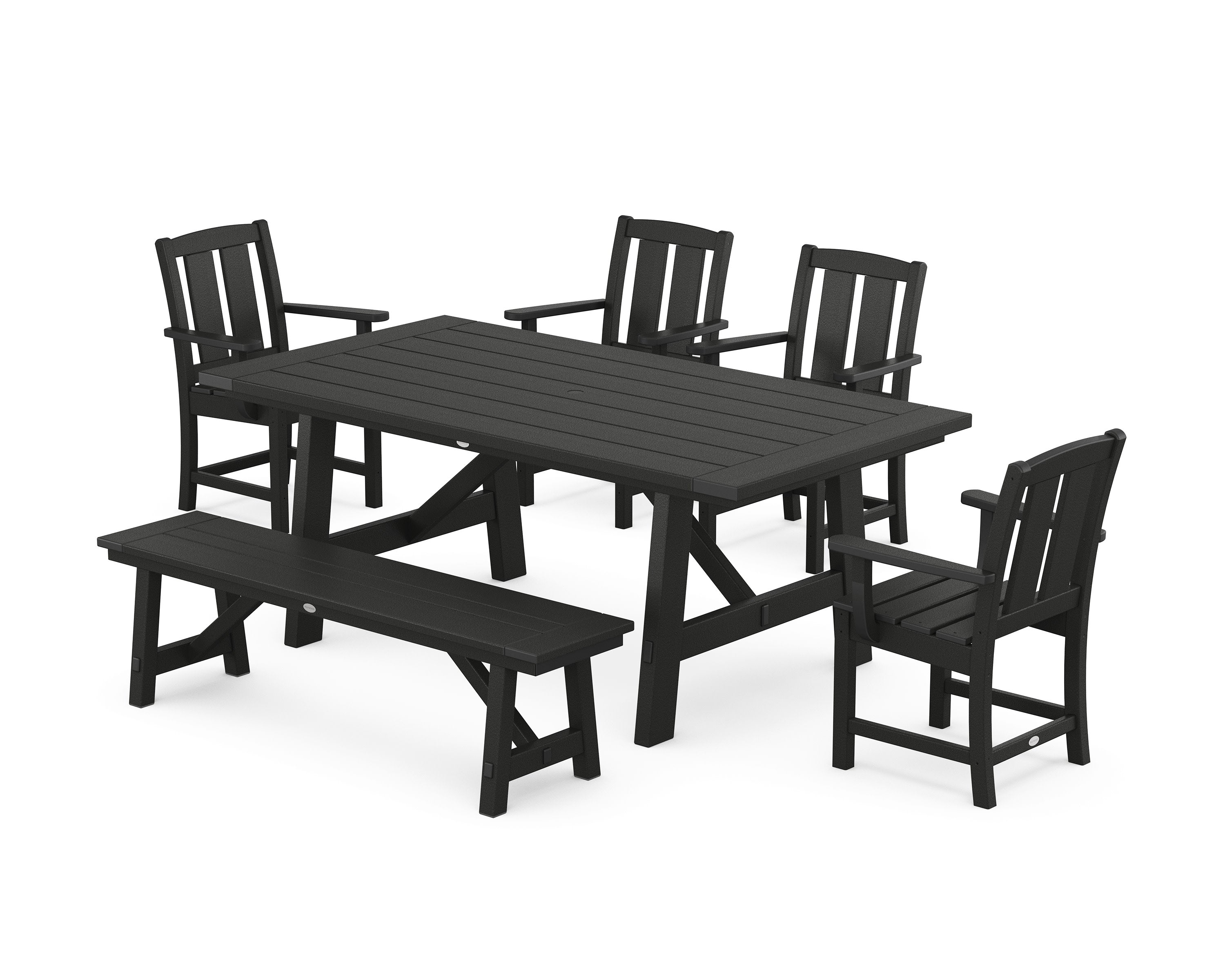 Mission 6-Piece Rustic Farmhouse Dining Set with Bench in Black