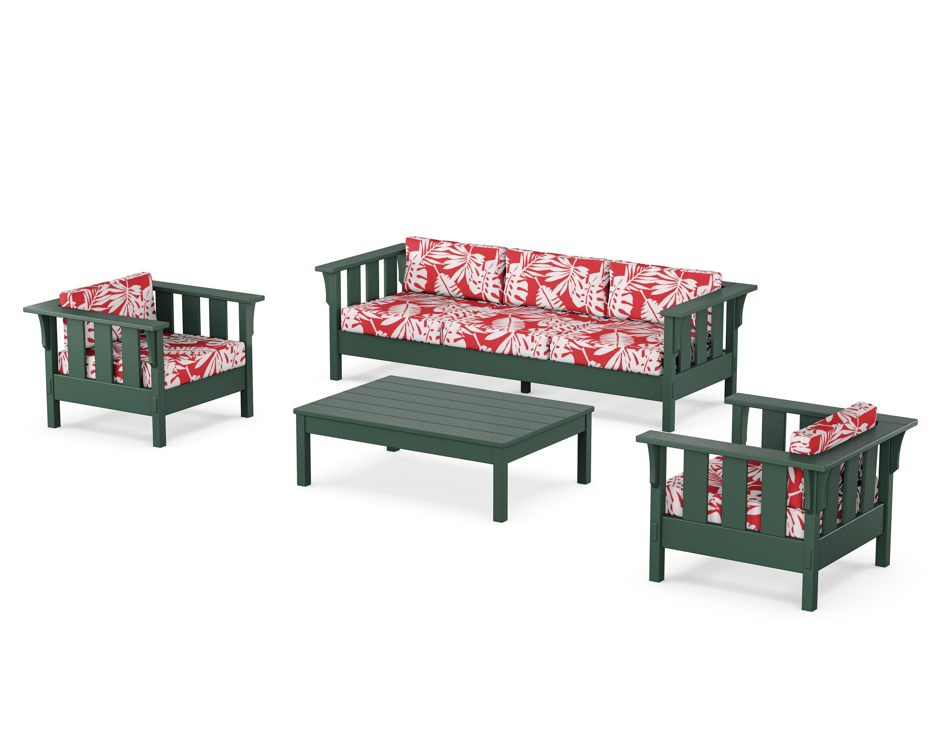 Acadia 4-Piece Deep Seating Set with Sofa in Green / Leaf Crimson