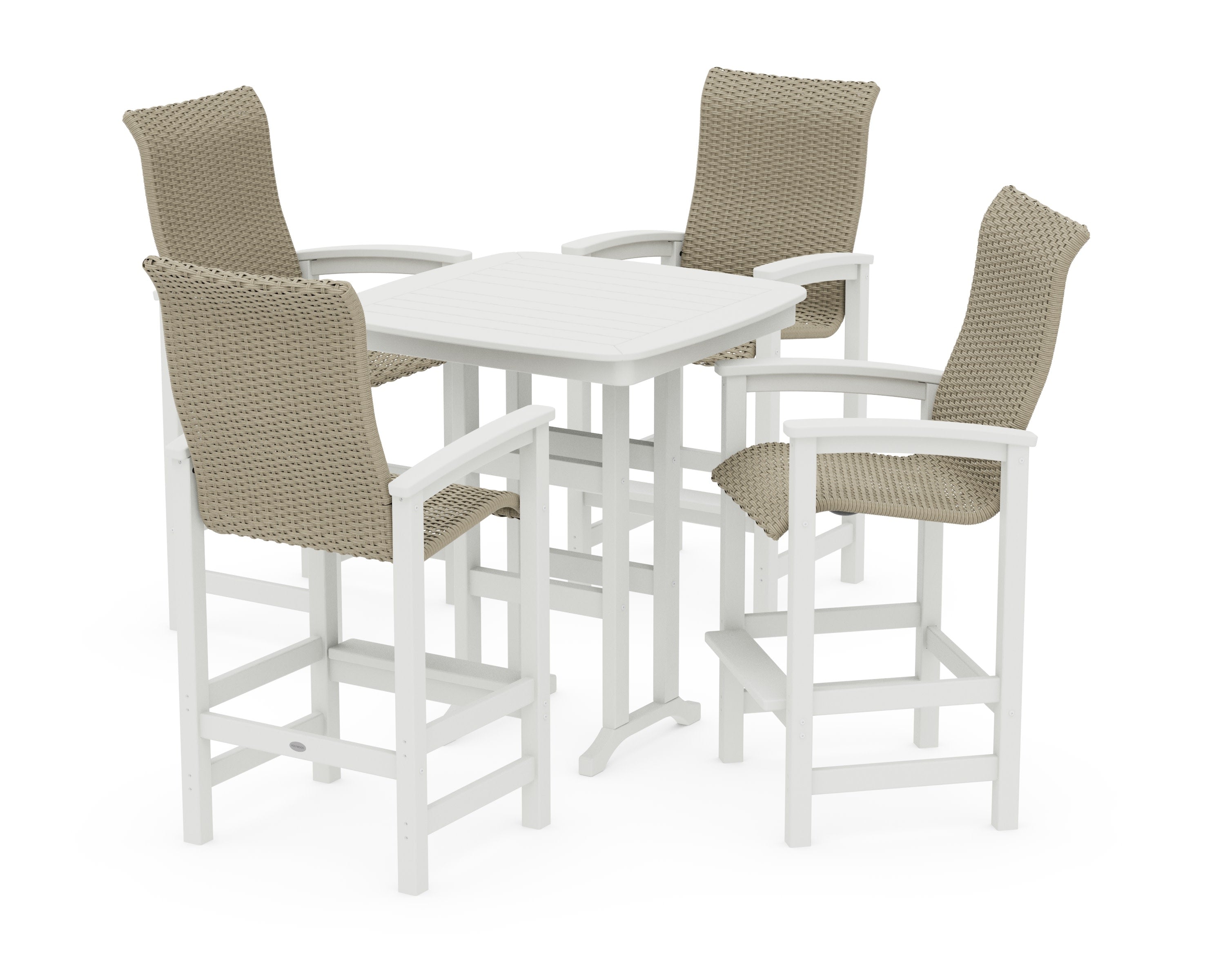 Coastal Woven High-Back 5-Piece Bar Set in Vintage White / Dune Grass