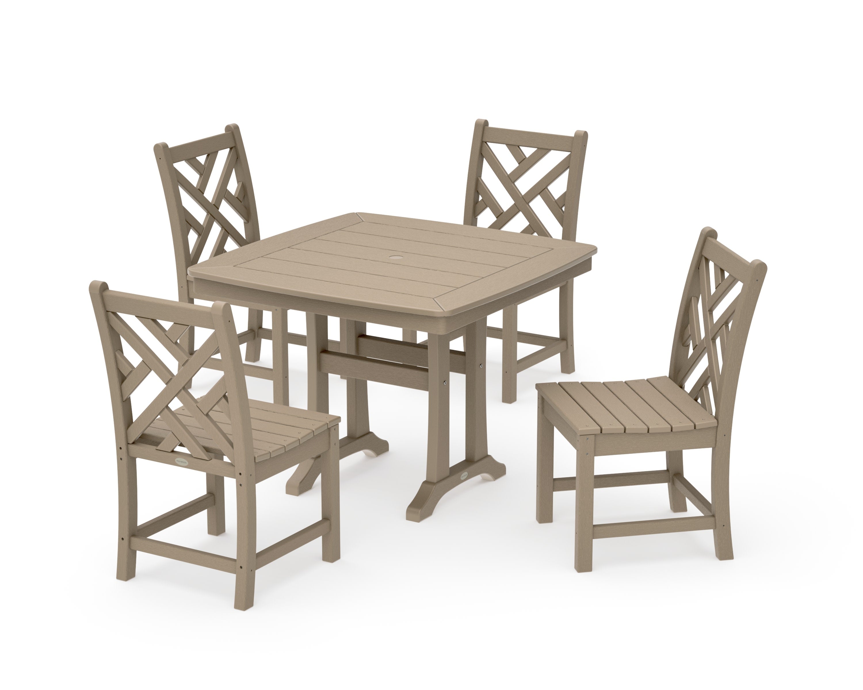 Chippendale Side Chair 5-Piece Dining Set with Trestle Legs in Vintage Sahara