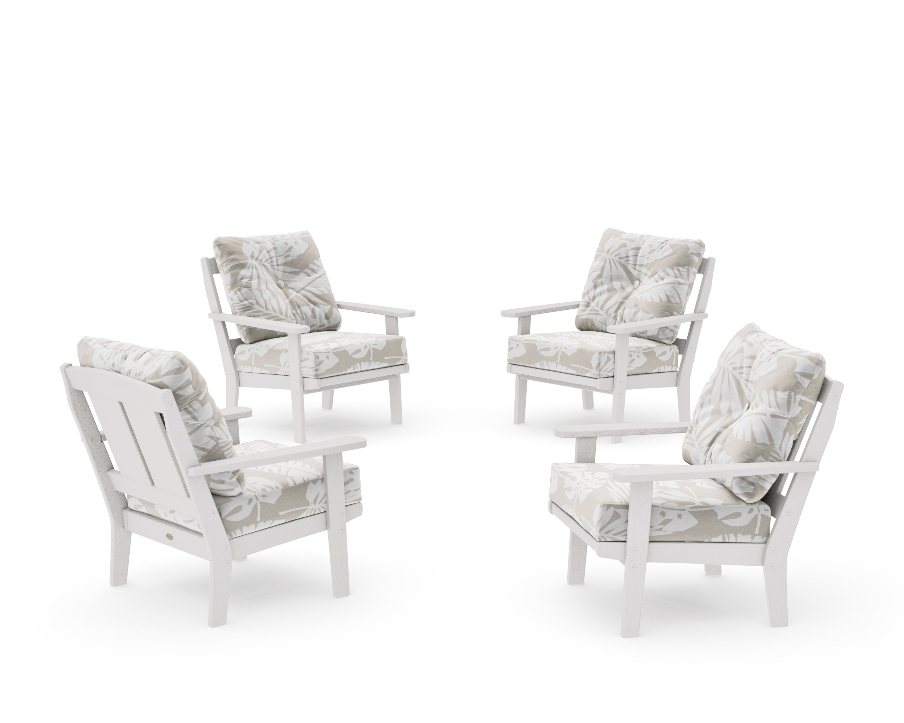 Mission 5-Piece Deep Seating Set with Fire Pit Table in Vintage White / Leaf Dune Burlap