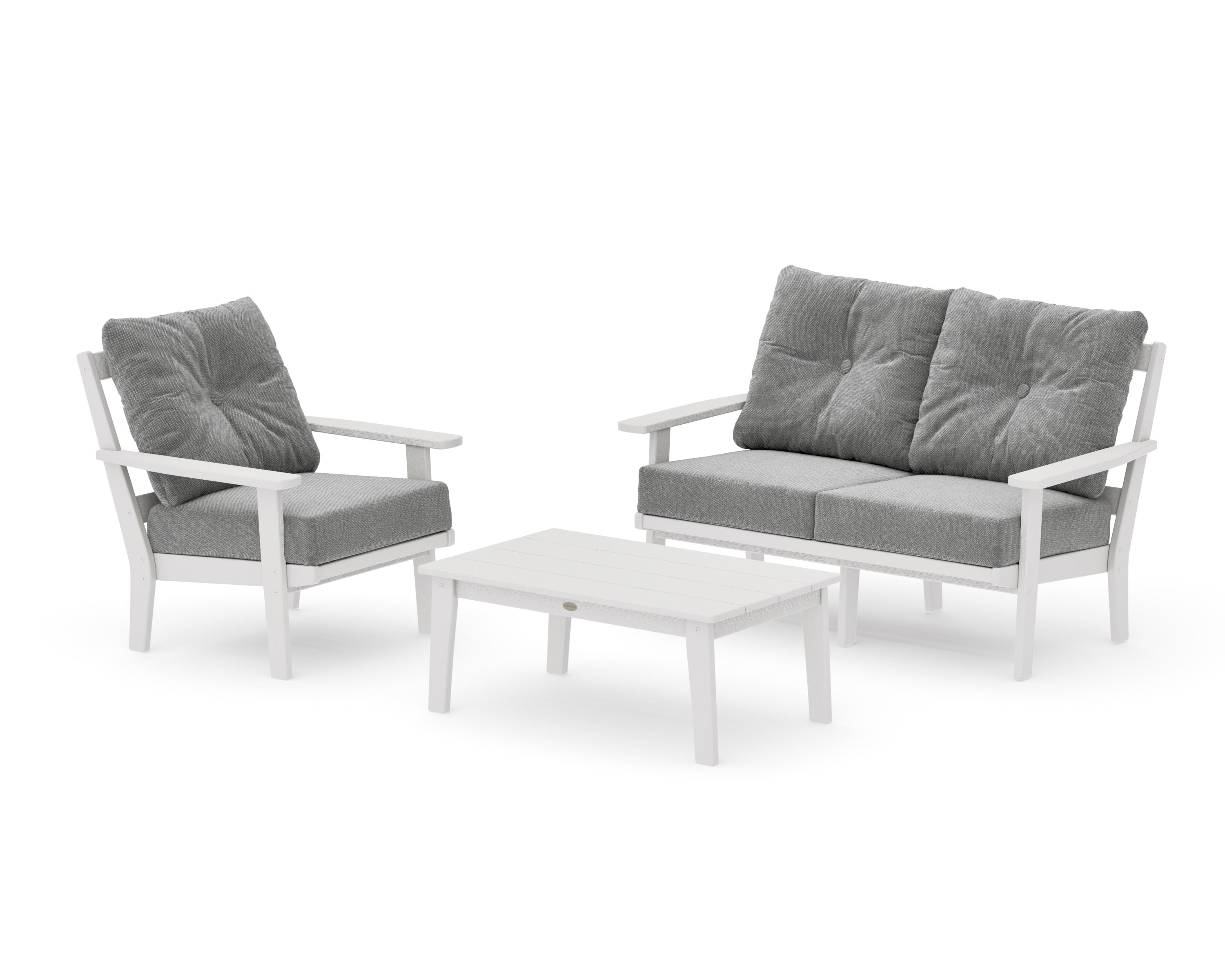 Prairie 3-Piece Deep Seating Set with Loveseat in Vintage White / Grey Mist