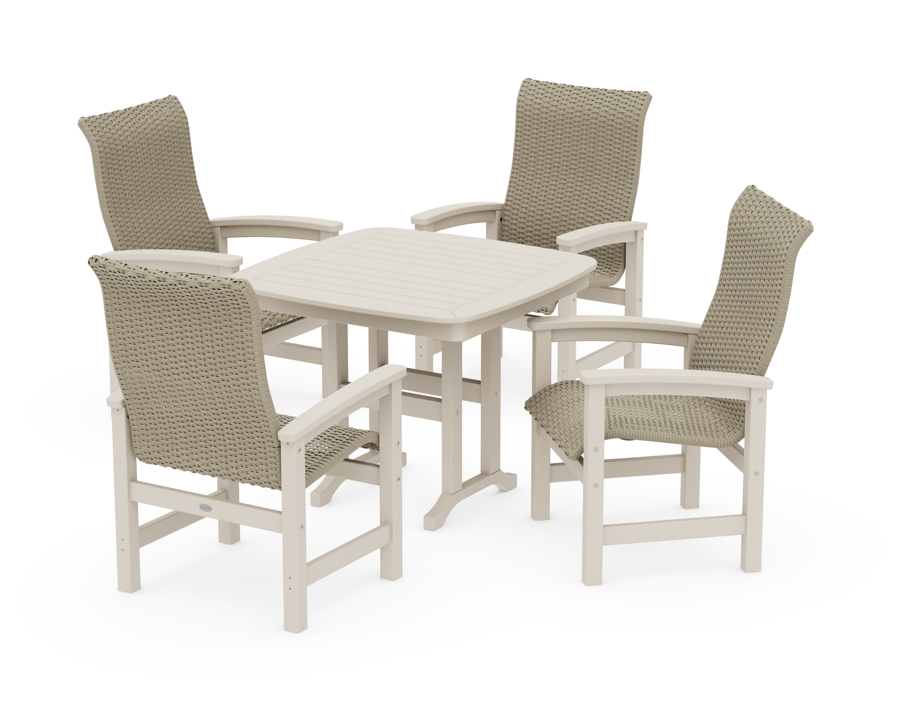 Coastal Woven High-Back 5-Piece Dining Set in Sand / Dune Grass