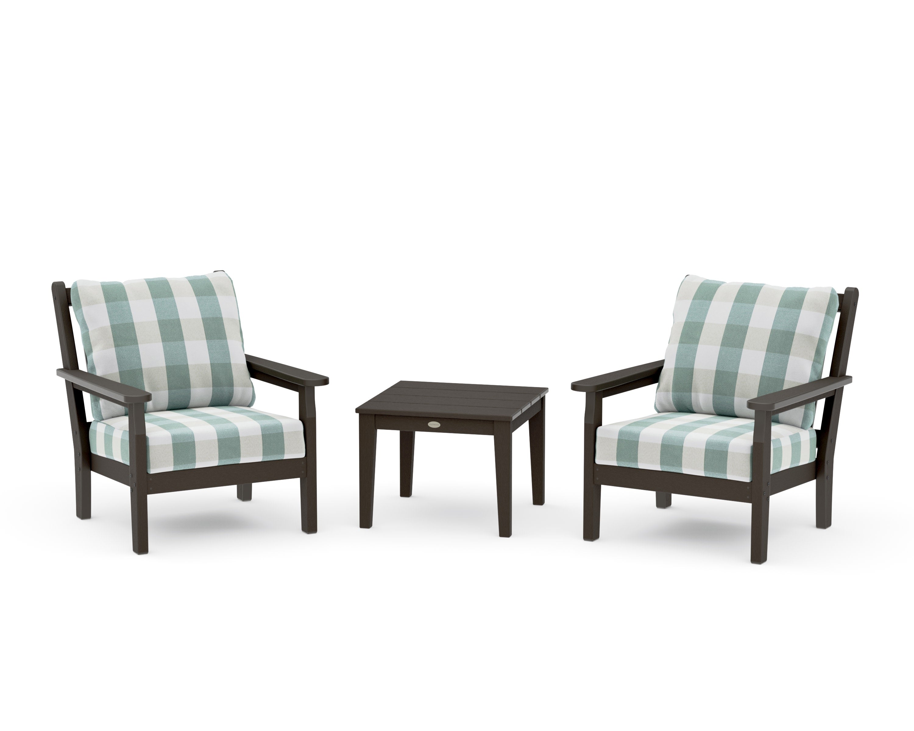 Chippendale 3-Piece Deep Seating Set in Vintage Coffee / Buffalo Plaid Glacier Spa