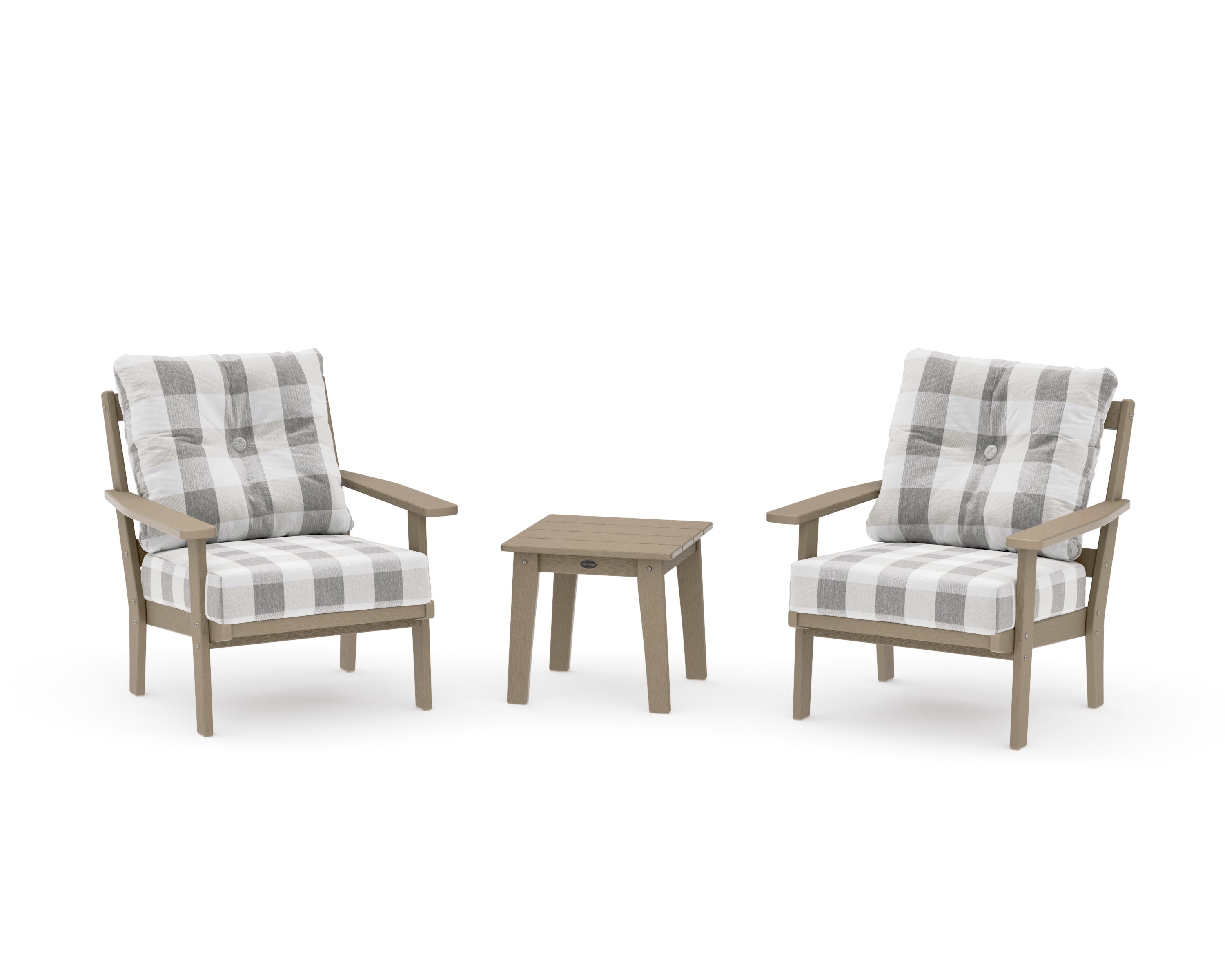 Oxford 3-Piece Deep Seating Set in Vintage Sahara / Buffalo Plaid Grey Mist