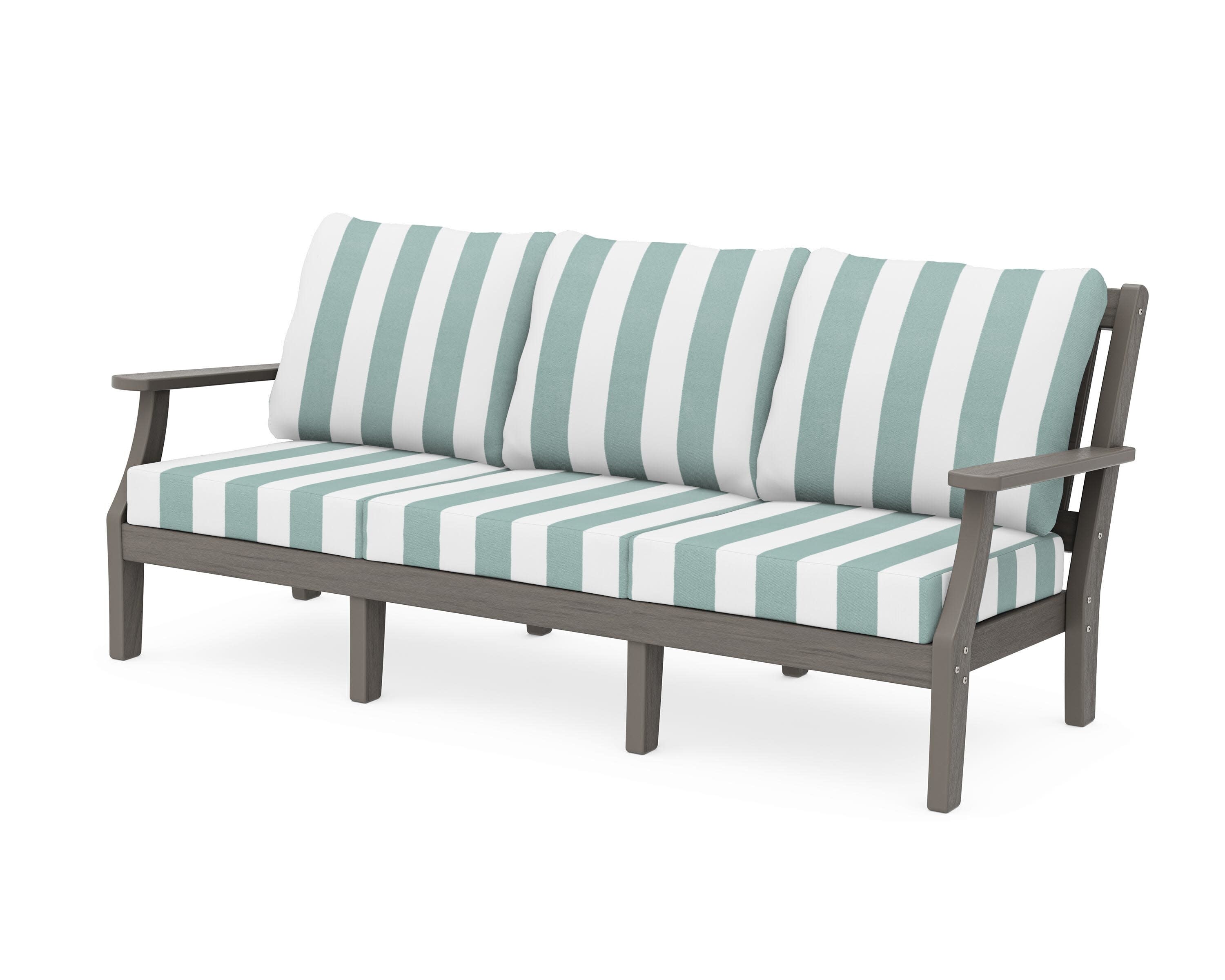 Chinoiserie Deep Seating Sofa in Driftwood / Cabana Stripe Glacier Spa